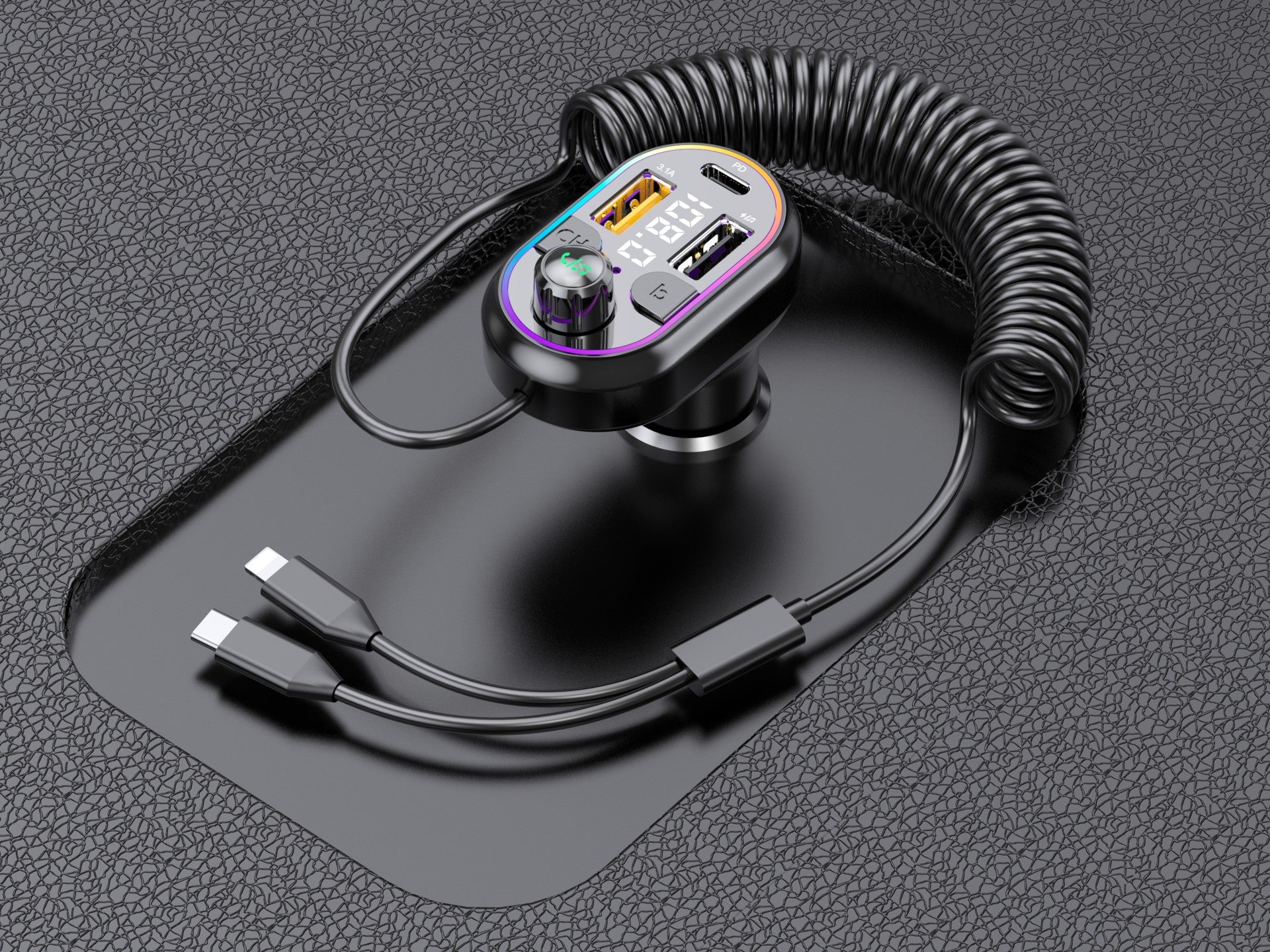 Techancy Leitor De Mp3 Para Automóvel TE0869, Cabo 2 Em 1, Carregamento Rápido Pd25w, Efeito De Luz Fria