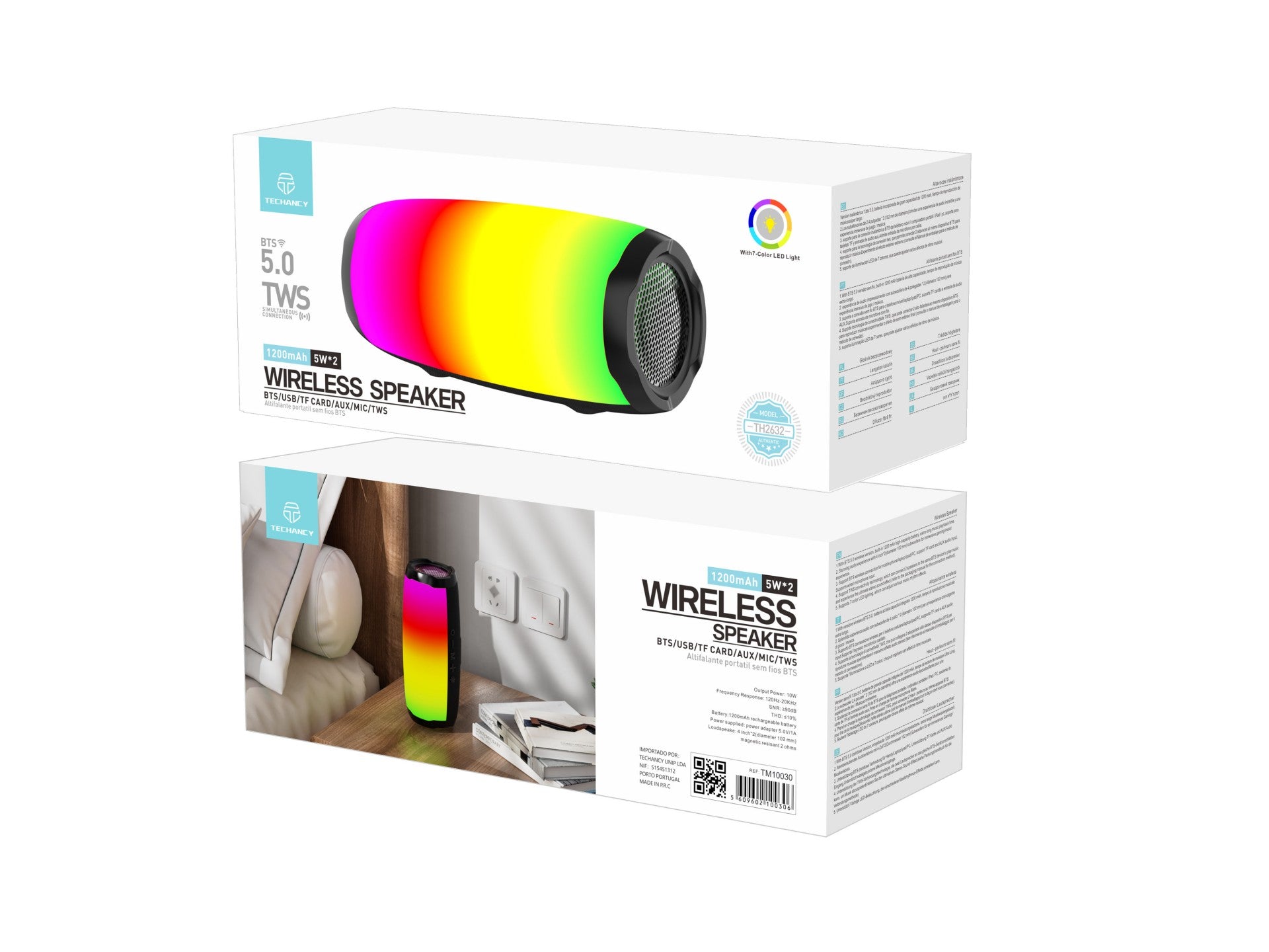 Techancy Audio Bluetooth TH2632, LED de ritmo musical, batería integrada, compatible con conexión inalámbrica 5.0/TF/U Disk/Aux