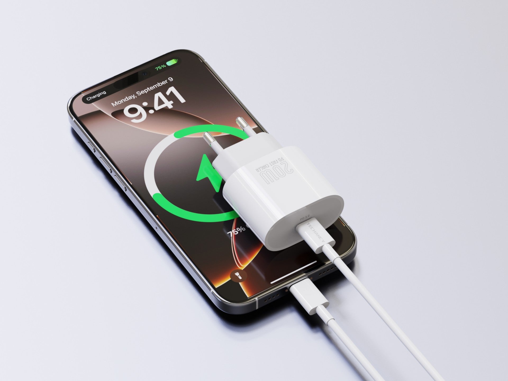 Techancy Carregador TA2824 PD3.0 20W com Cabo USB-C para USB-C Compativel com Tablets Portateis Telemoveis Android