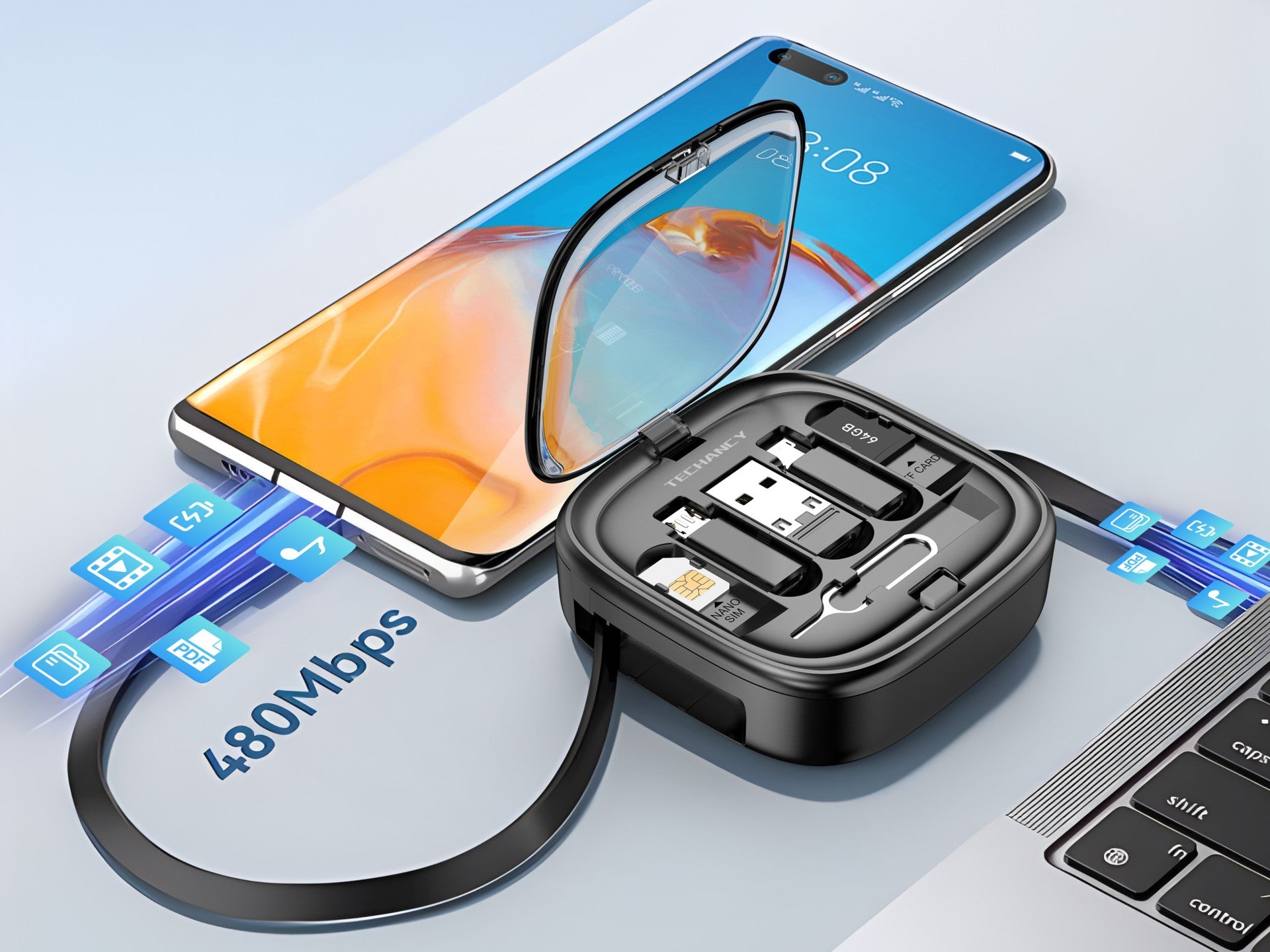 Techancy Multifunction OTG Data Cable Kit TV3758, Multiple Combinations for Combining, Charging and Transferring/Storing Data