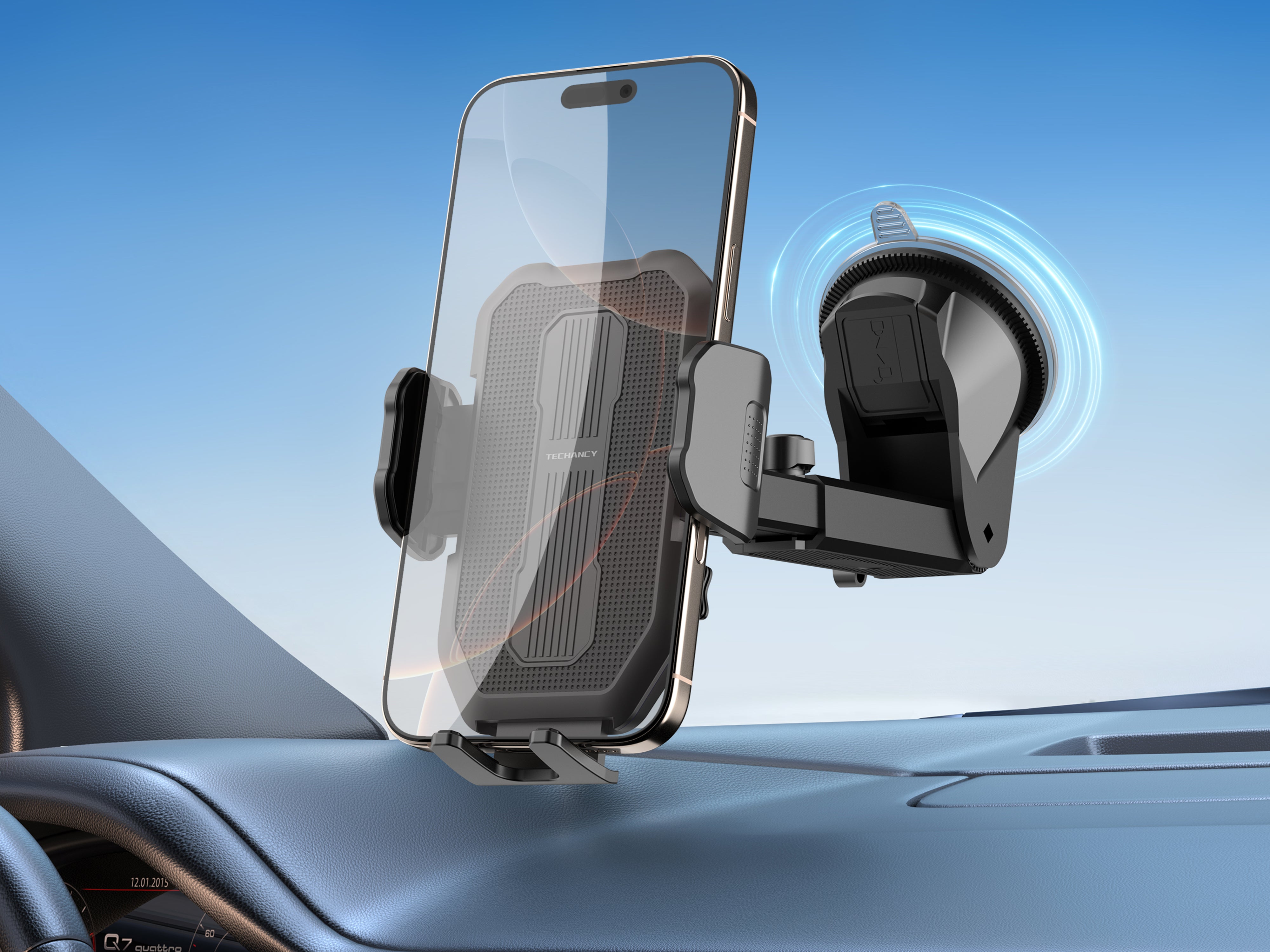 Soporte para teléfono de coche Techancy TI2340 con base de succión, compatible con modelos de 4,5 a 7,2 pulgadas, color negro