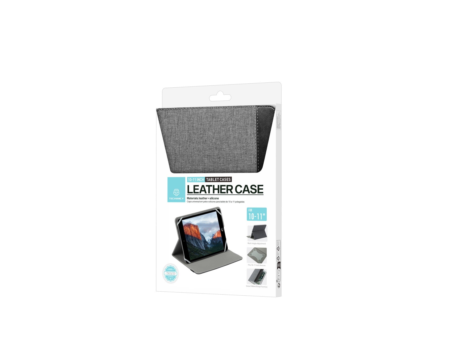 Techancy Tablet Case TN1610 Universal For 10-11 Inches Leather Silicone Adjustable Multi-Angle Elastic Band Non-Slip Gray