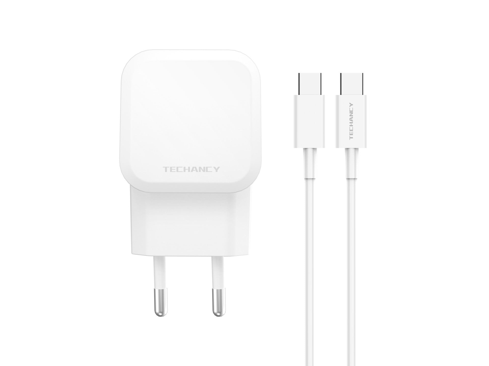 Techancy 43W White Fast Charger TA2813, Dual PD+USB Port, USB-C to USB-C Cable Set 1m/30W