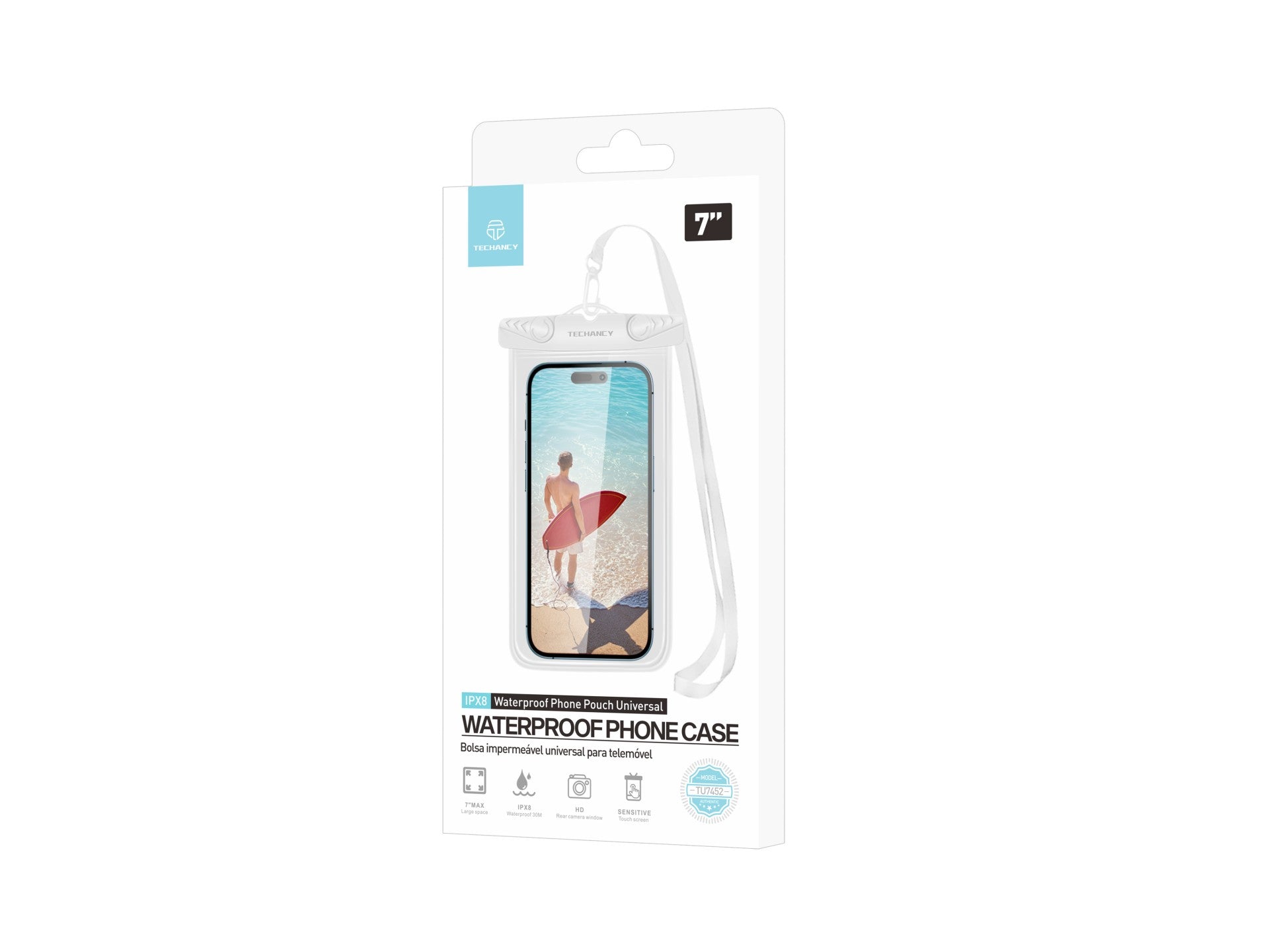 Techancy Bolsa Para Telemóvel À Prova De Água De 7,0 Polegadas Da TU7451 À Prova De Água Ipx8, Fotos Nítidas, Branca
