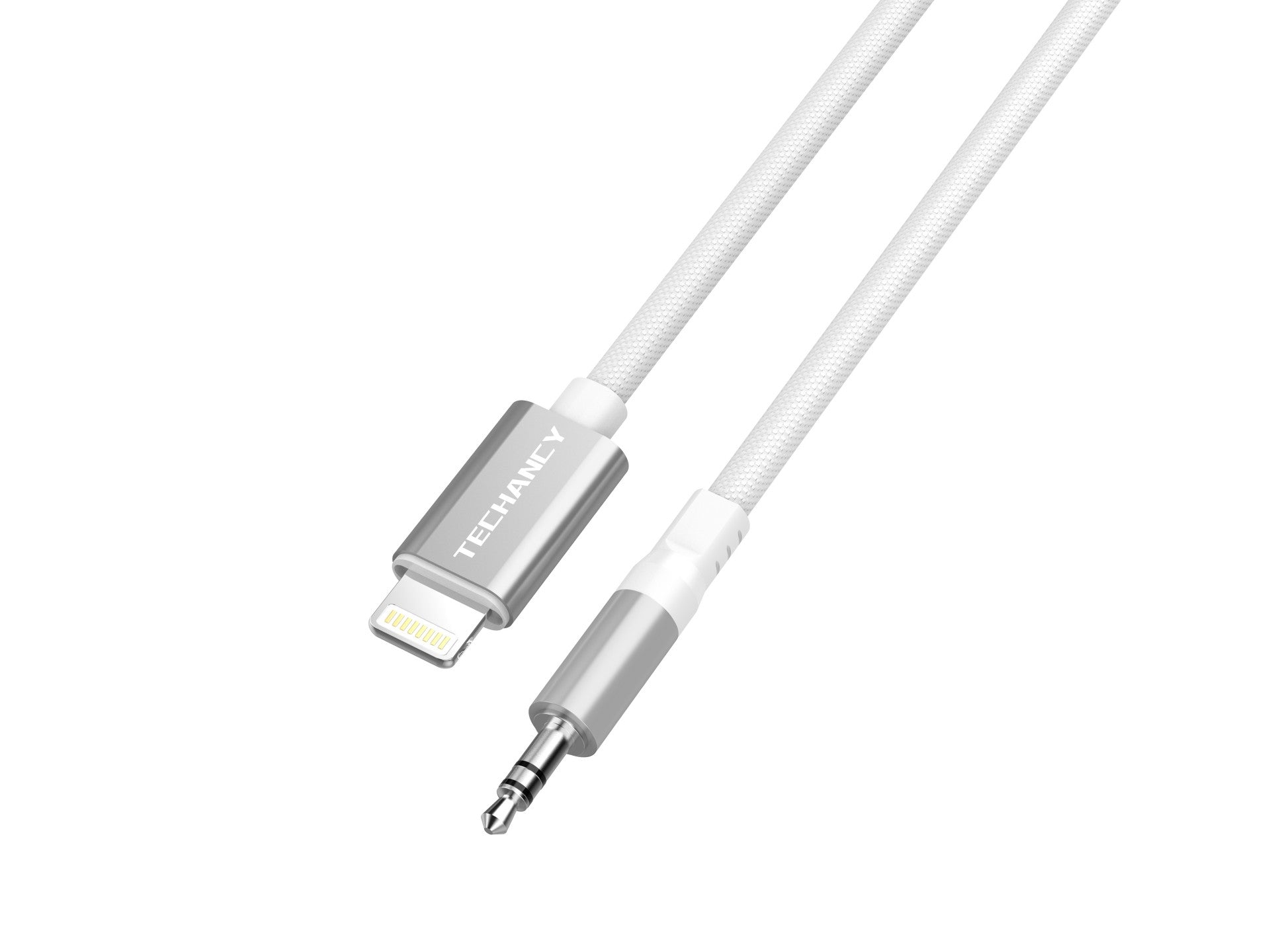 Cable de audio digital Techancy KQ2604 de 8 pines a 3,5 mm, 1 m, trenzado, compatible con teléfonos móviles, audio para coche y auriculares, blanco.