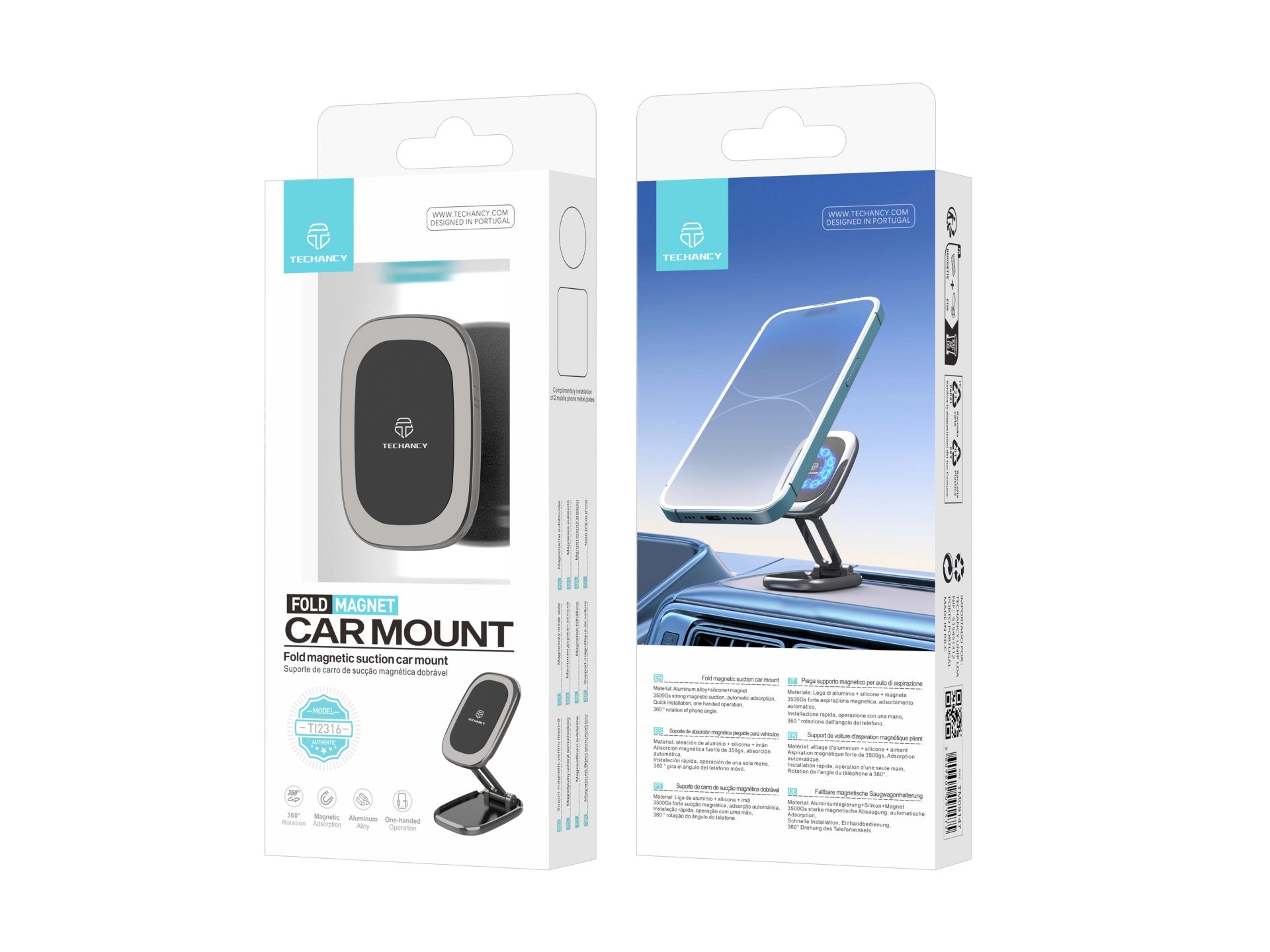 Techancy Foldable Magnetic Car Phone Holder Ti2316, High Quality Double-Sided Adhesive Tape