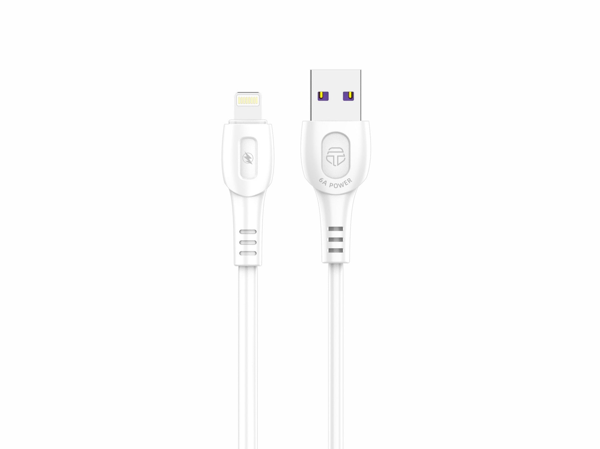 Techancy Super Fast Charging Data Cable 6A White TB1762, USB-IP8/X/11-14 Port, 1M Long, Fast Charging