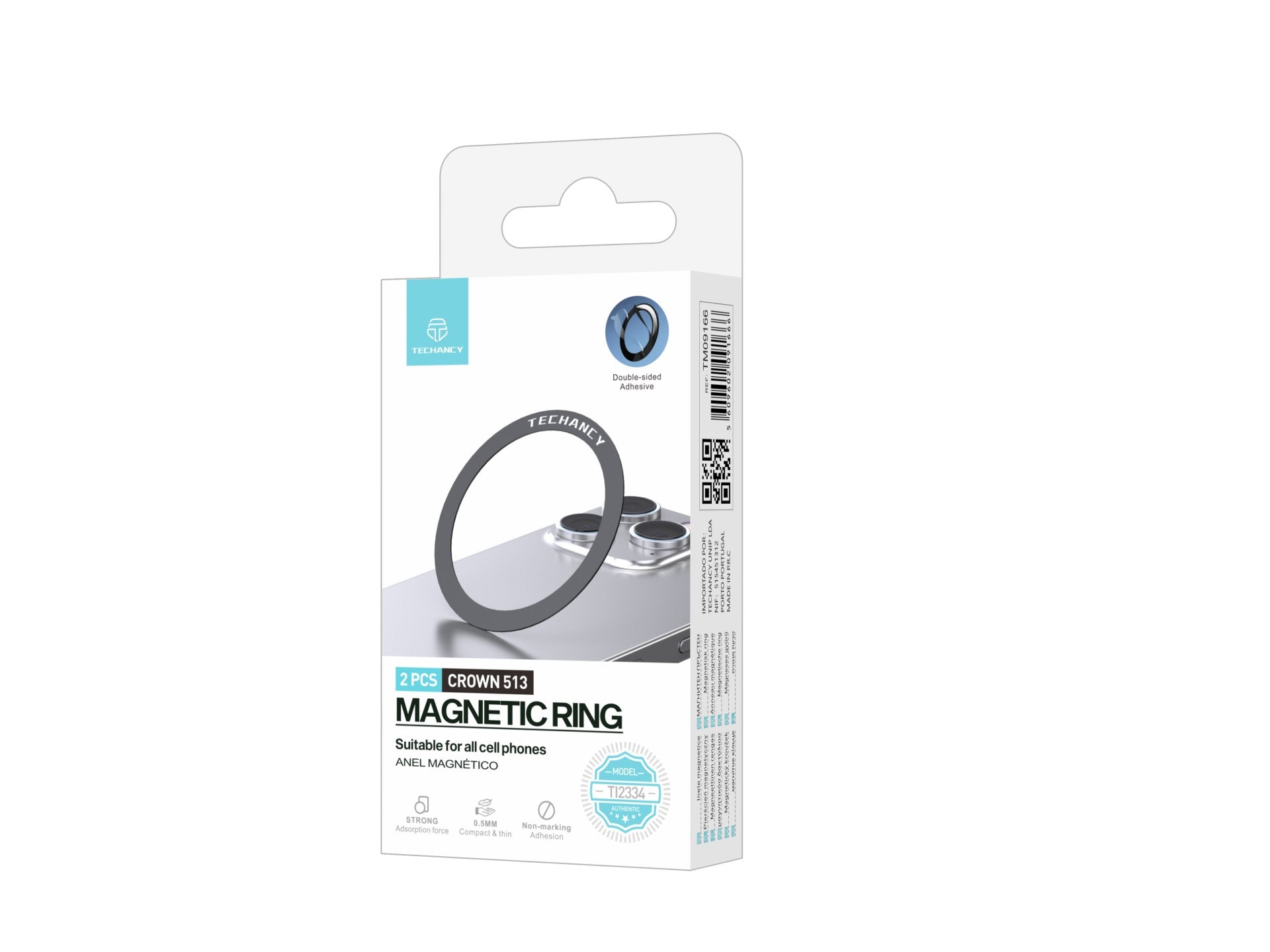 Anillo magnético para teléfono Techancy TI2334, juego de 2, color negro, compatible con cargador/soporte MagSafe, súper magnético.