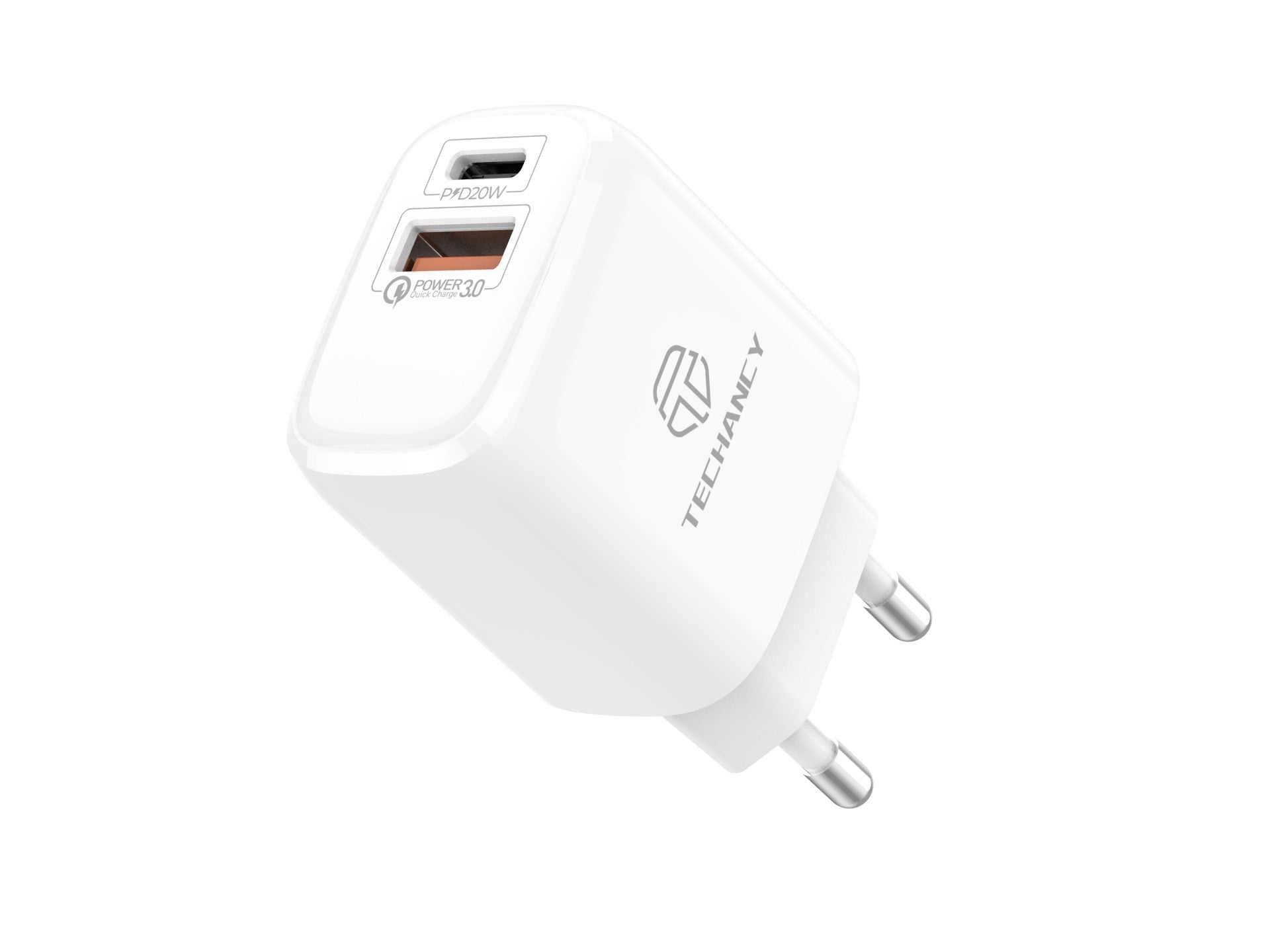 Techancy White 20W Charger TA2801, Supports PD and QC3.0, PD Fast Charging, Compatible with Mobile Phones and Tablets