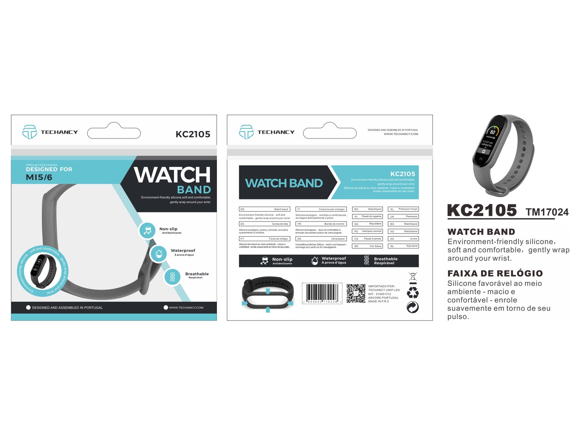 Techancy Bracelete De Silicone Cinzenta KC2105, Compatível Com A Mi5/6 Smart Band, Material De Silicone, Macio E Confortável.