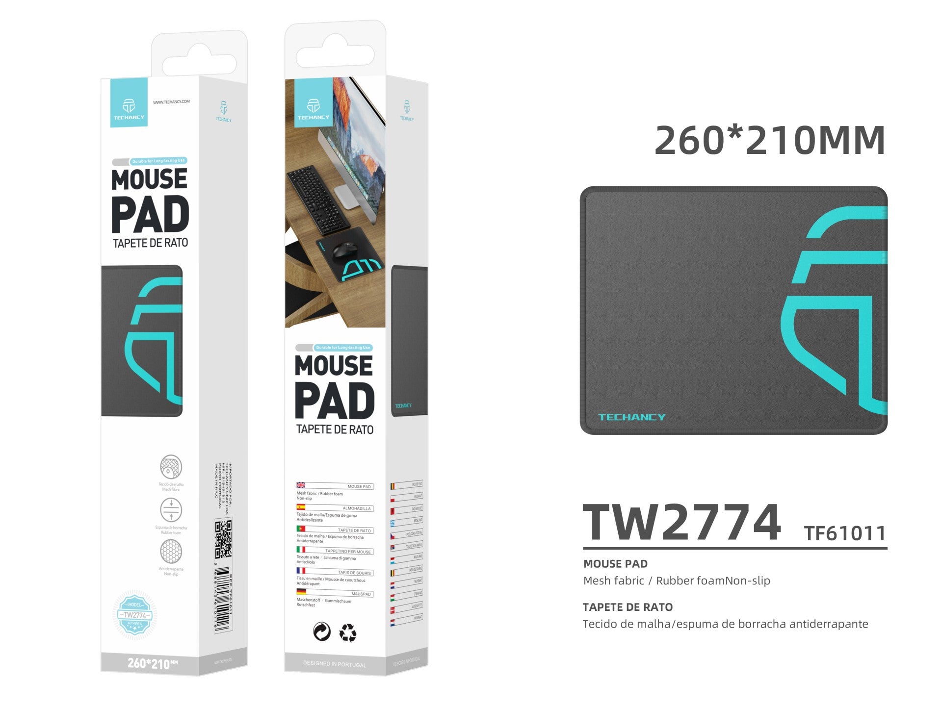 Techancy Mouse Pad 21*26 cm, TW2774, Non-slip Rubber, Suitable for PC Games, Black