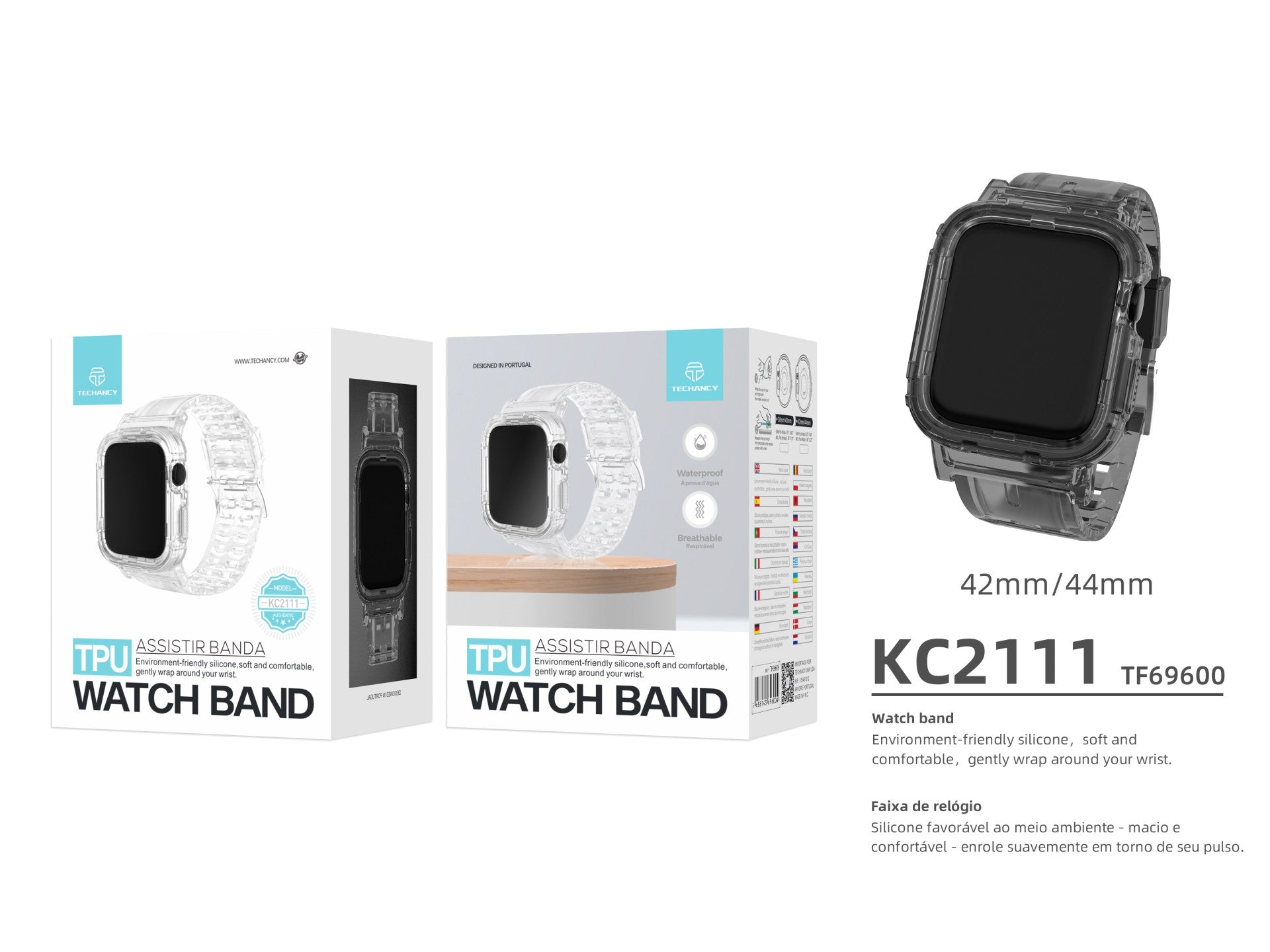 Techancy KC2111 Silicone Watch Band, Compatible with Apple Watch 42-44 mm, Black