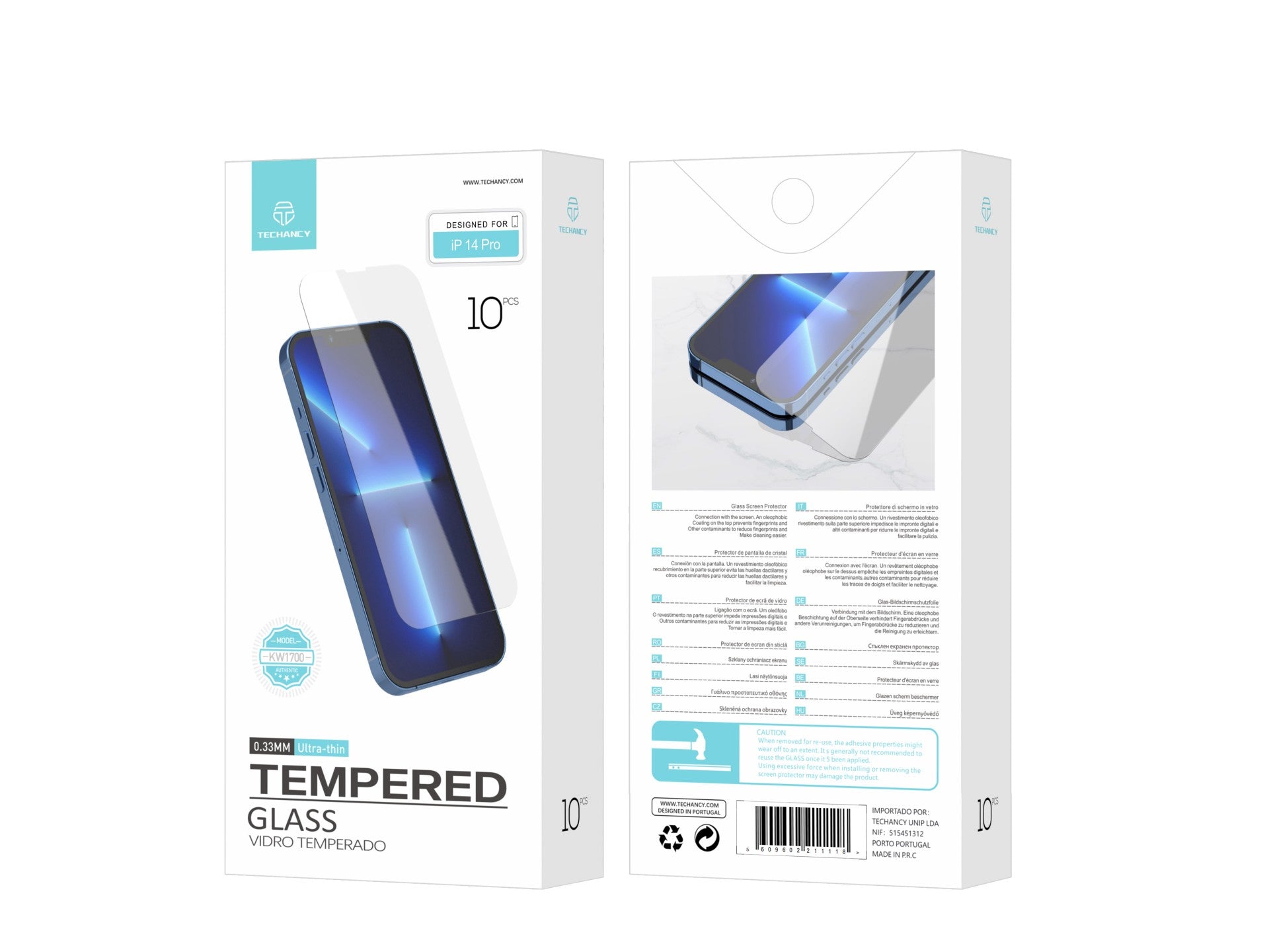 Techancy Película de Vidro Temperado para iPhone 14 Pro KW1700 , 0.33MM, Anti-riscos, Alta Transparência, Fácil Aplicação