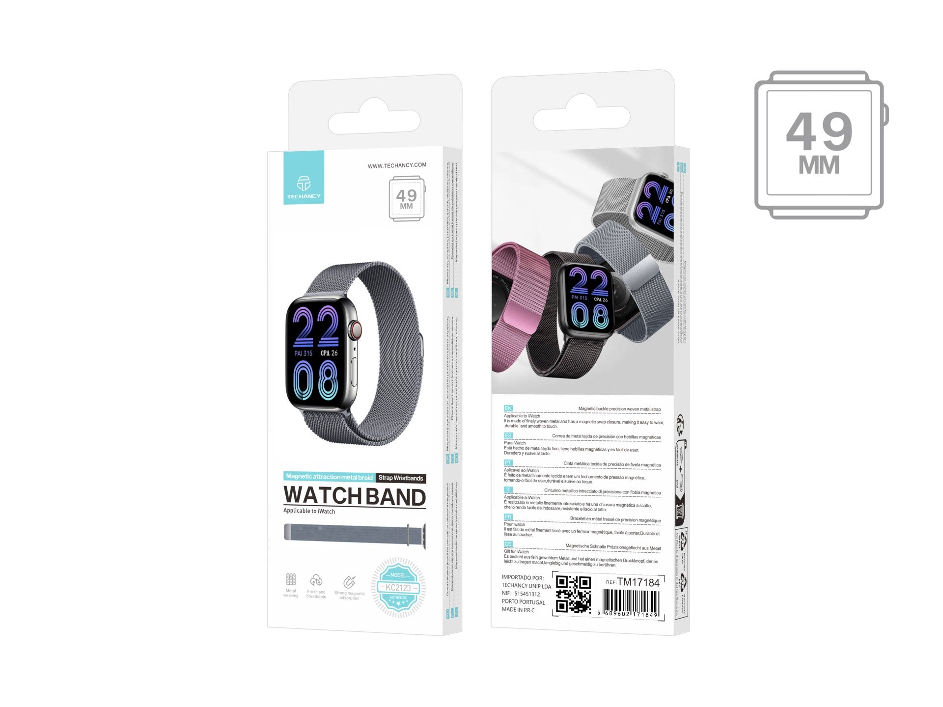 Techancy Faixa Metálica Magnética Cinzenta KC2123, Faixa De Substituição, Compatível Com Apple Watch Series: 49mm,