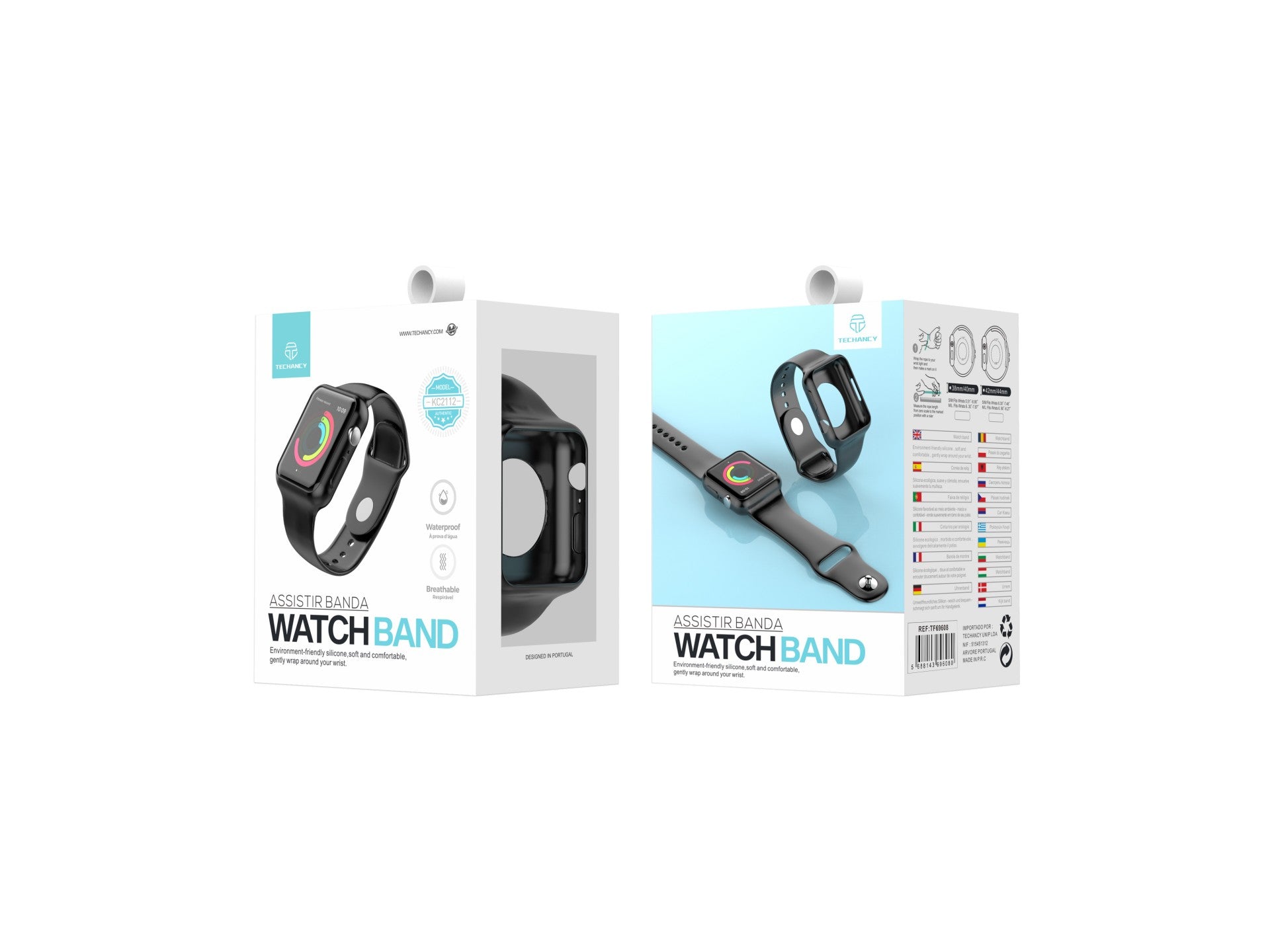 Correa adhesiva para reloj Techancy, KC2112, compatible con Apple Watch de 42-44 mm, color negro.