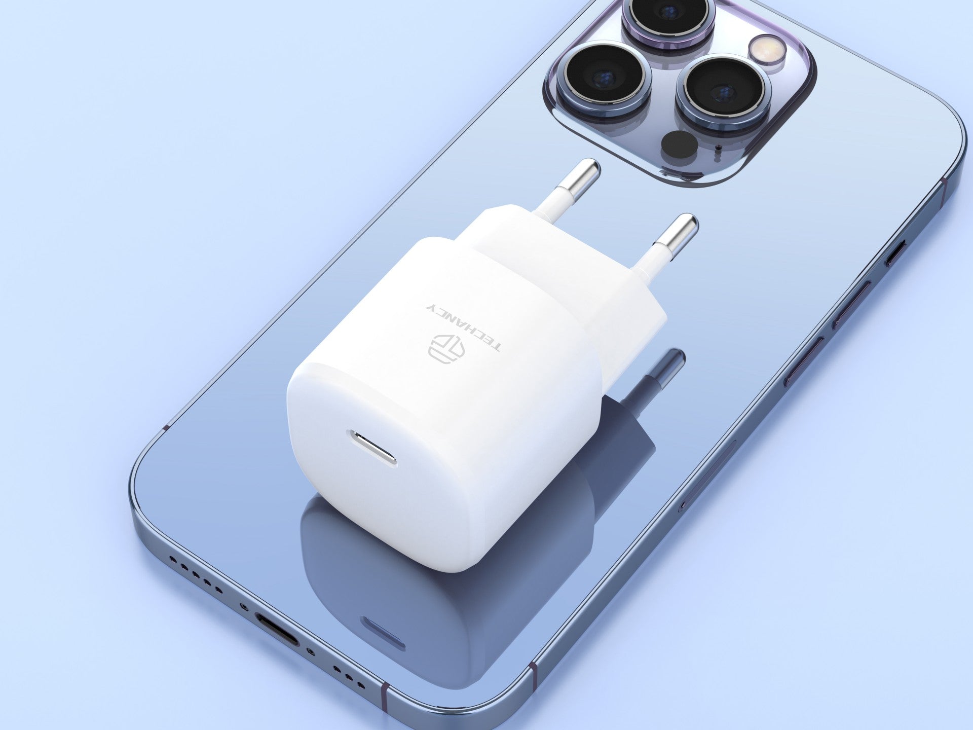 Cargador USB C PD Techancy 30 W blanco TA2811, cable de carga rápida PD adaptable, compatible con Android/Apple.