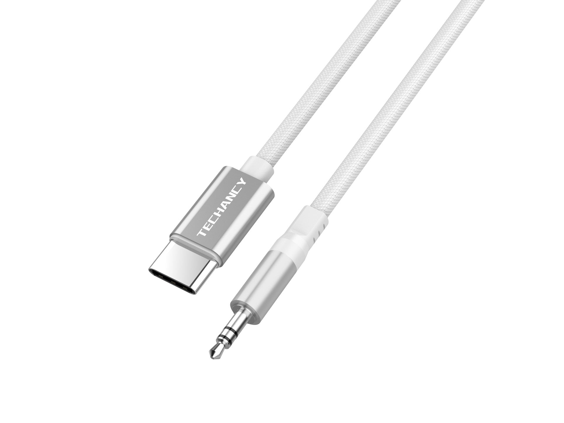Techancy KQ2605 Type-C to 3.5mm Digital Audio Cable, 1M, Braided, Compatible with Mobile Phones, Car Audio and Headphones, White