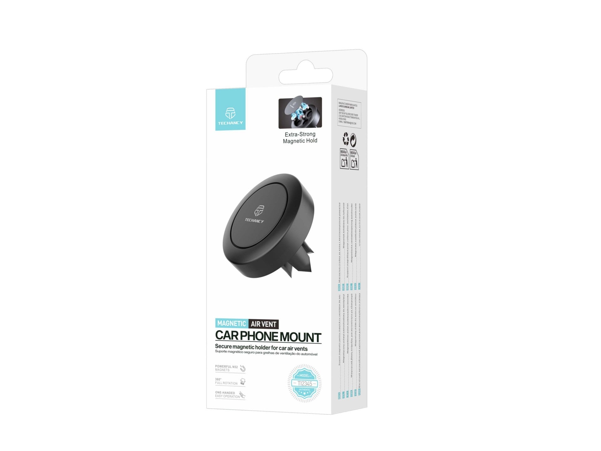 Techancy Suporte Magnetico para Telemovel TI2345 Suporte de Ventilacao para Carro Rotacao 360 Graus Compativel com iPhone e Android Preto