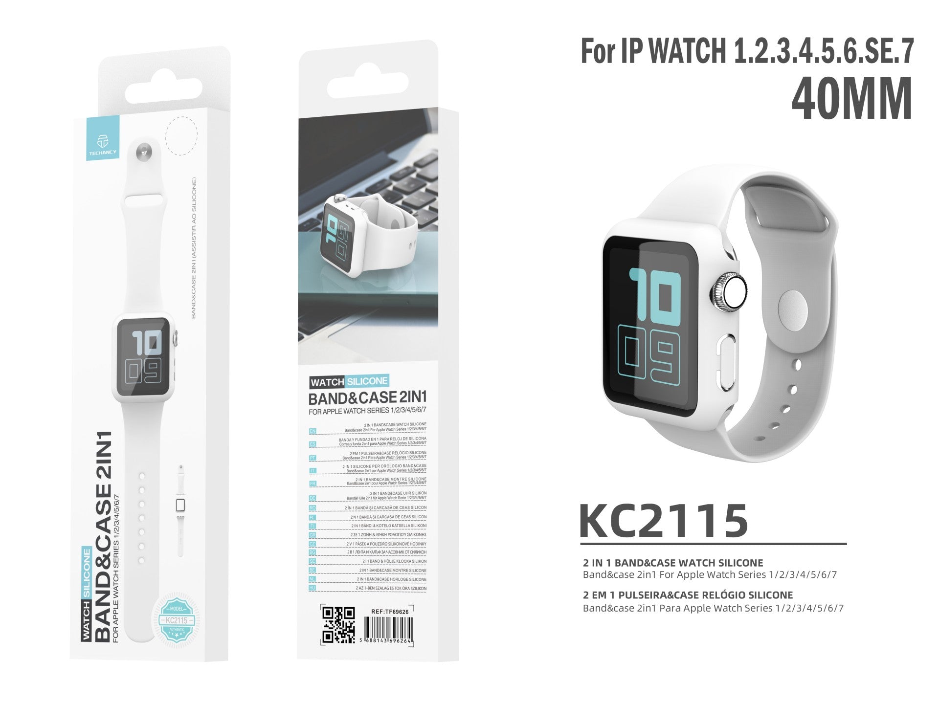 Techancy KC2115 Silicone Watch Band with Screen Protector, Compatible with Apple Watch 40mm, White