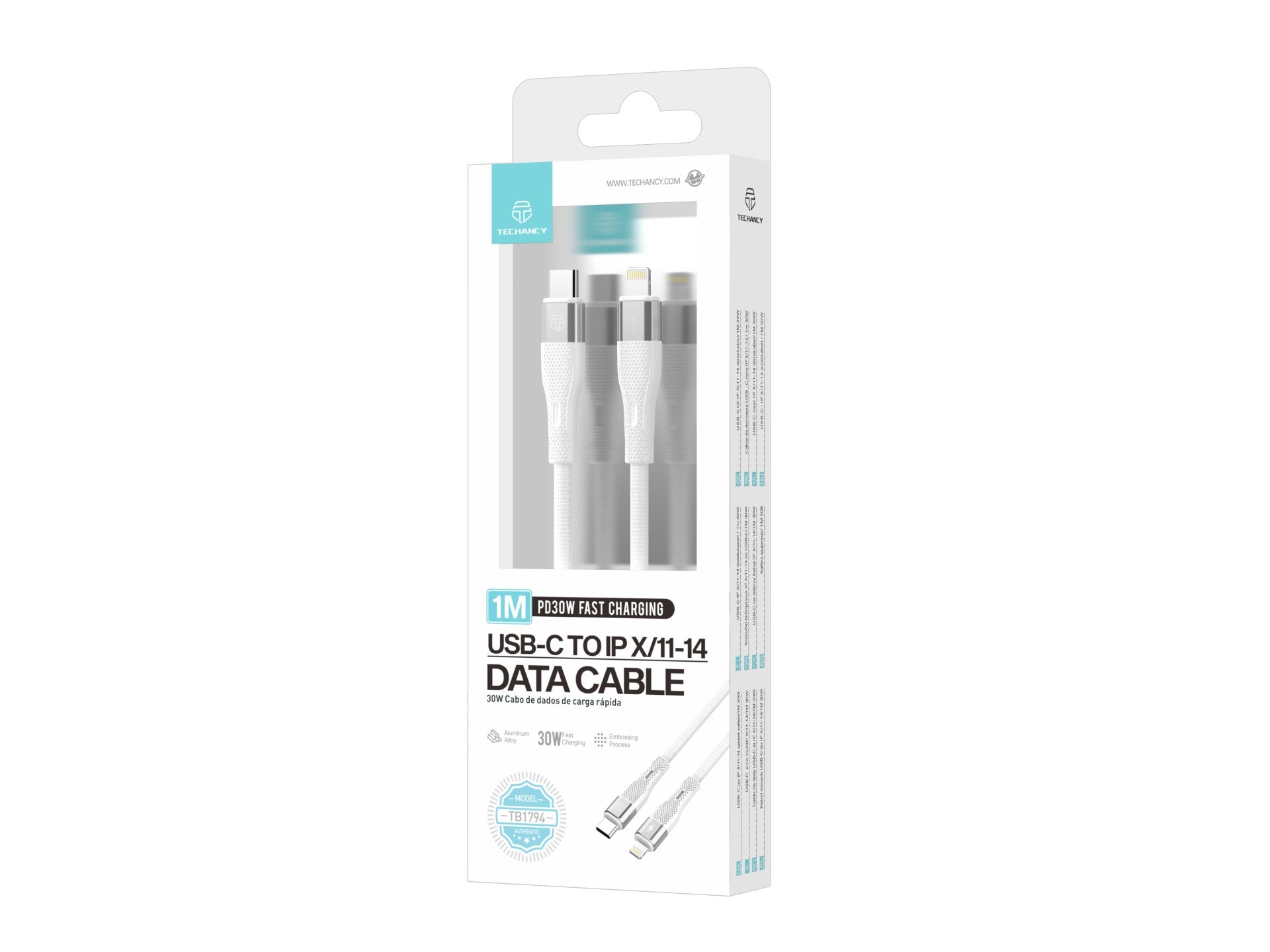 Techancy Cabo De Carregamento Rápido Pd Usb C Para Lightning Branco TB1779, Carregamento Rápido De 30 W, Comprimento 1 M