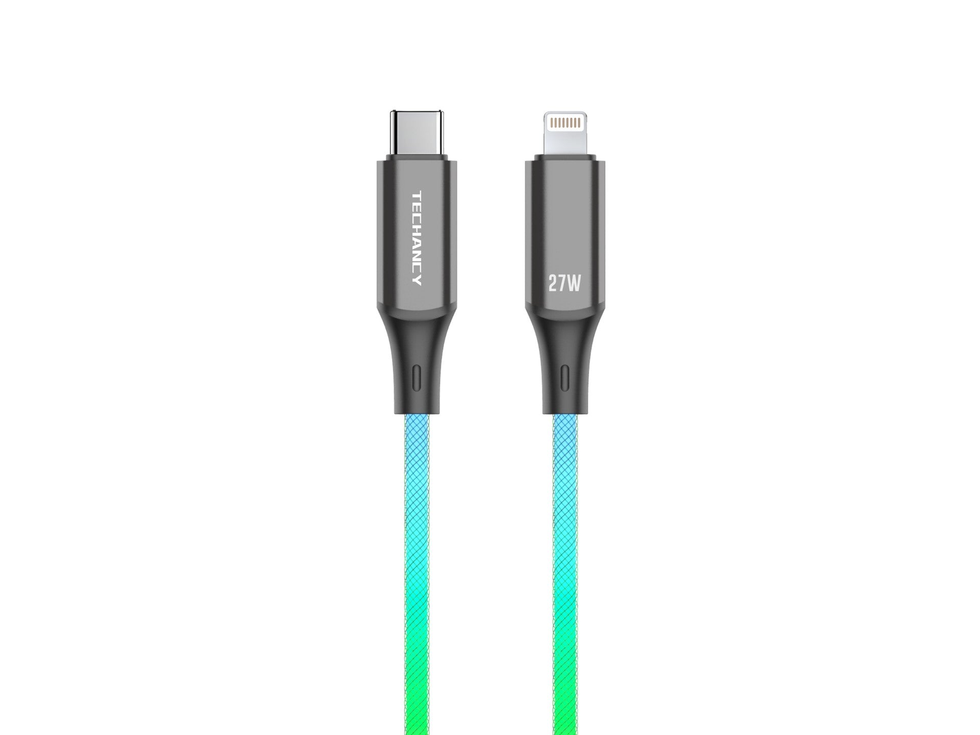 Techancy Cabo De Dados De 1m TB1799, Usb-C Para Ip11-14, Efeitos De Iluminação Rgb, Carregamento Rápido De 27w.