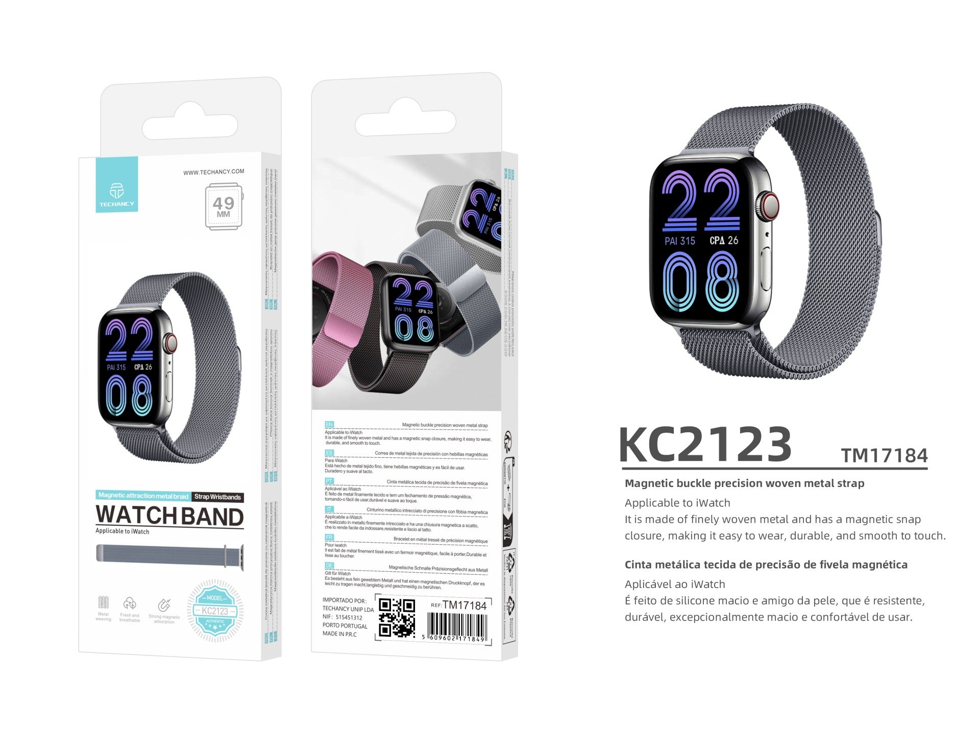 Techancy Faixa Metálica Magnética Cinzenta KC2123, Faixa De Substituição, Compatível Com Apple Watch Series: 49mm,