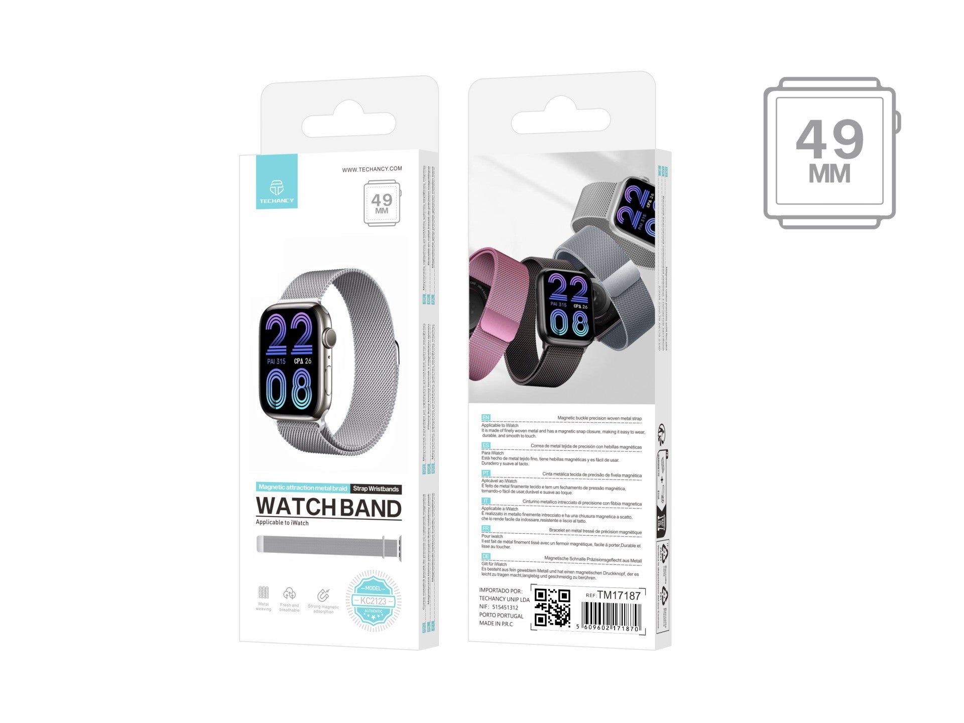 Techancy Faixa Metálica Magnética Prata KC2123, Faixa De Substituição, Compatível Com Apple Watch Series: 49mm,