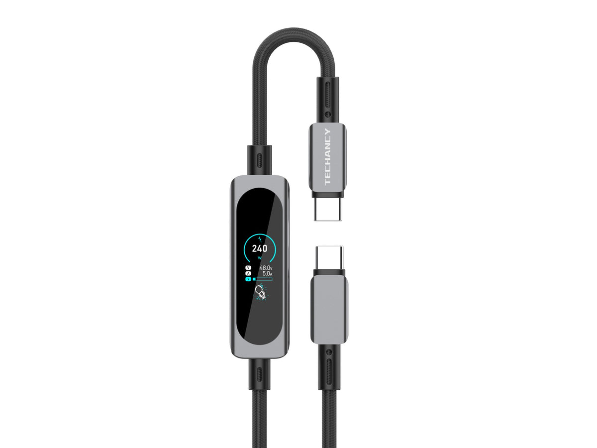 Cabo USB-C para USB-C 240W TECHANCY TB1806, PD 3.1, 1,2 m, Ecra Tatil TFT, Nylon Entrancado, Dados 480 Mbps