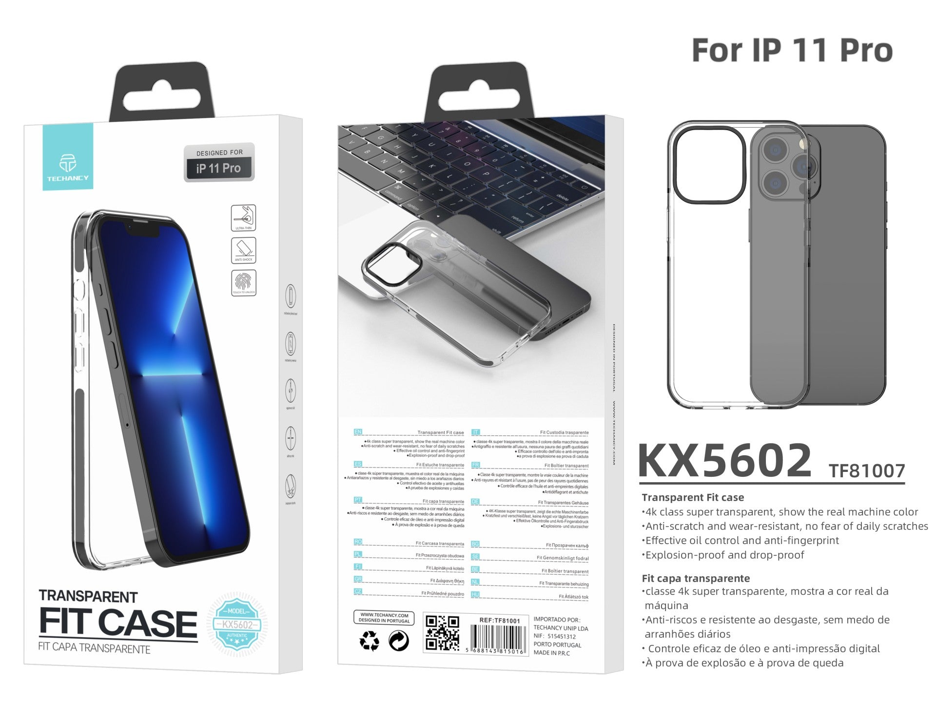 Techancy New Acrylic Clear Phone Case, KX5602, Compatible with iPhone 11 Pro, Clear + Black