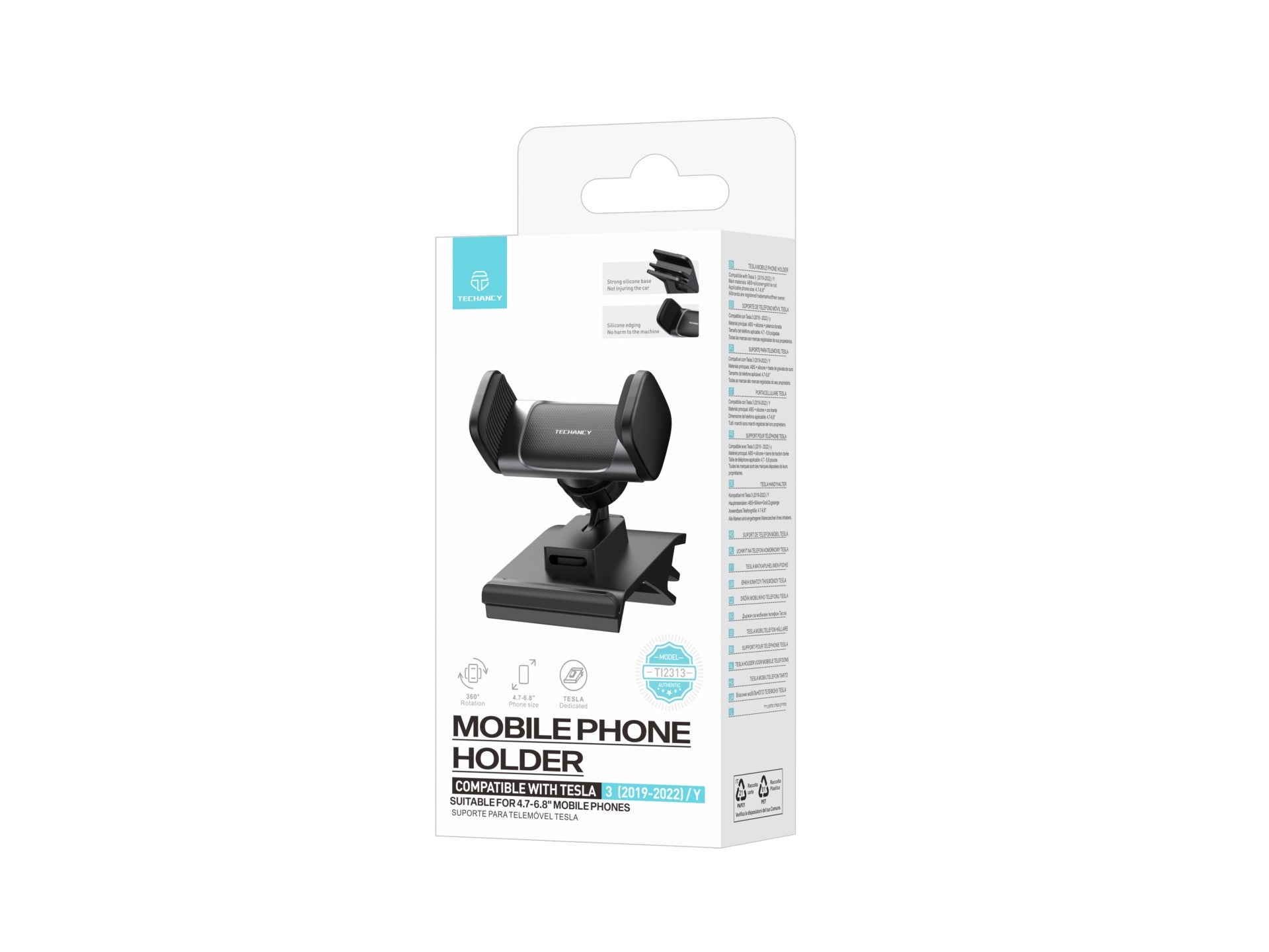 Techancy Car Cell Phone Holder Ti2313 Black, 4.7-6.8 Inches, Compatible with Tesla Model 3/Y (2019-2022)