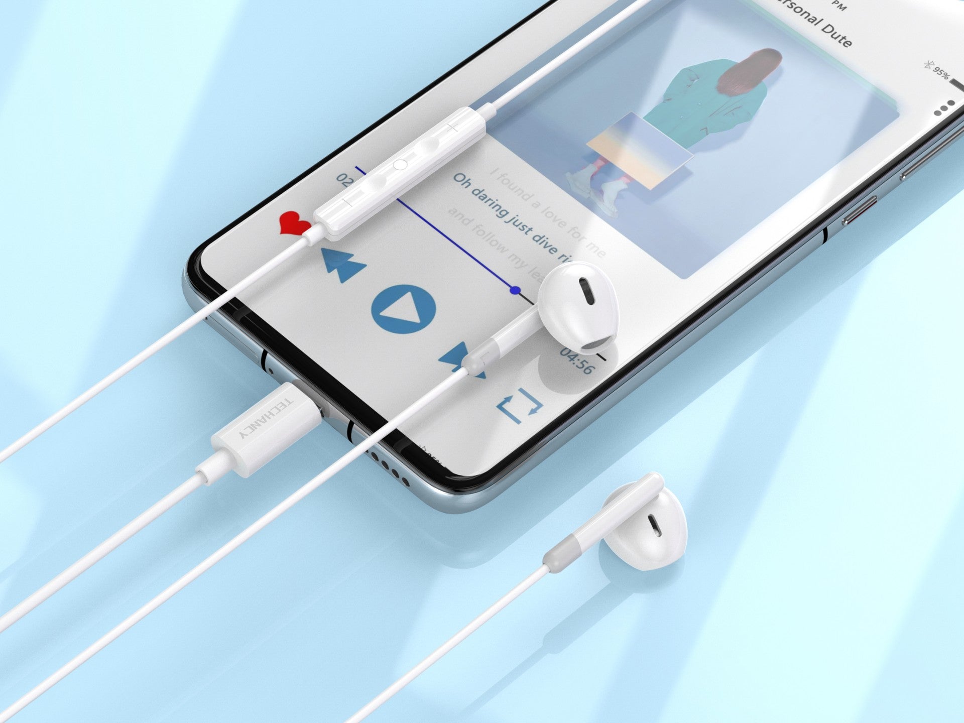 Techancy Auscultadores Estéreo Para Música TD8089 Branco, Interface Dsp/Type-C Compatível Com Samsung/Huawei/Xiaomi, Etc.