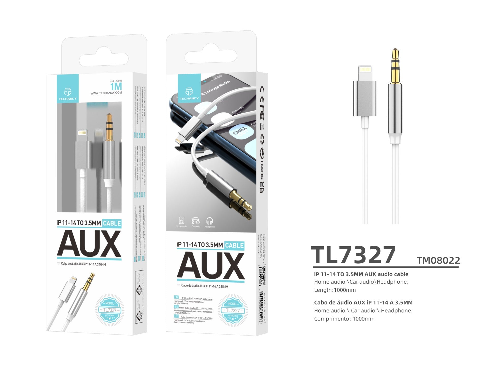 Cable de audio Techancy , conector Lightning a 3,5 mm TL7327, 1 m, se conecta al coche, auriculares, etc., audio de alta calidad.