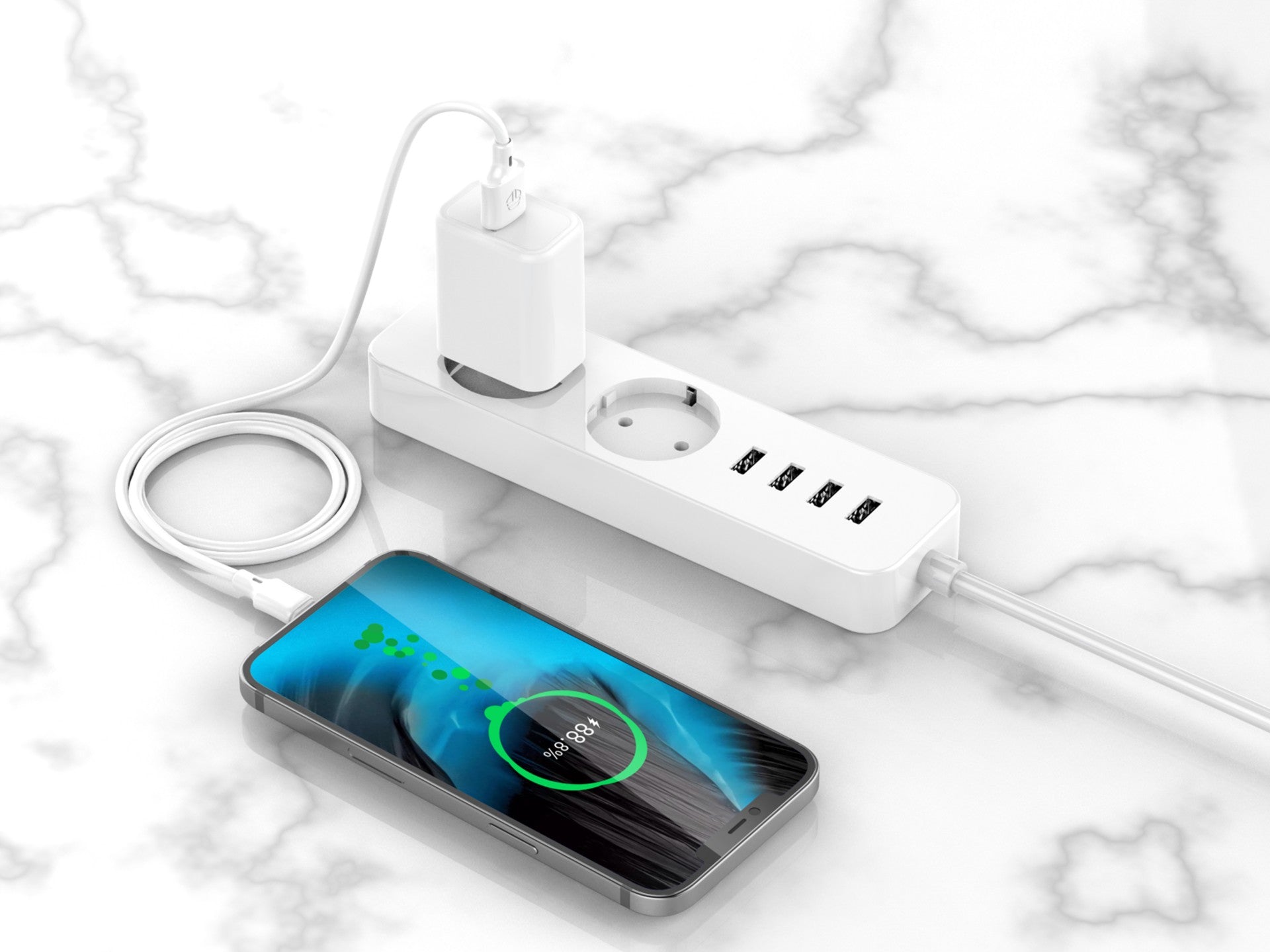 Techancy Cabo De Dados Usb-Tipo C 1M Branco TB1725, Carregamento De 2,4 A, Compatível Com Telemóveis Tipo C