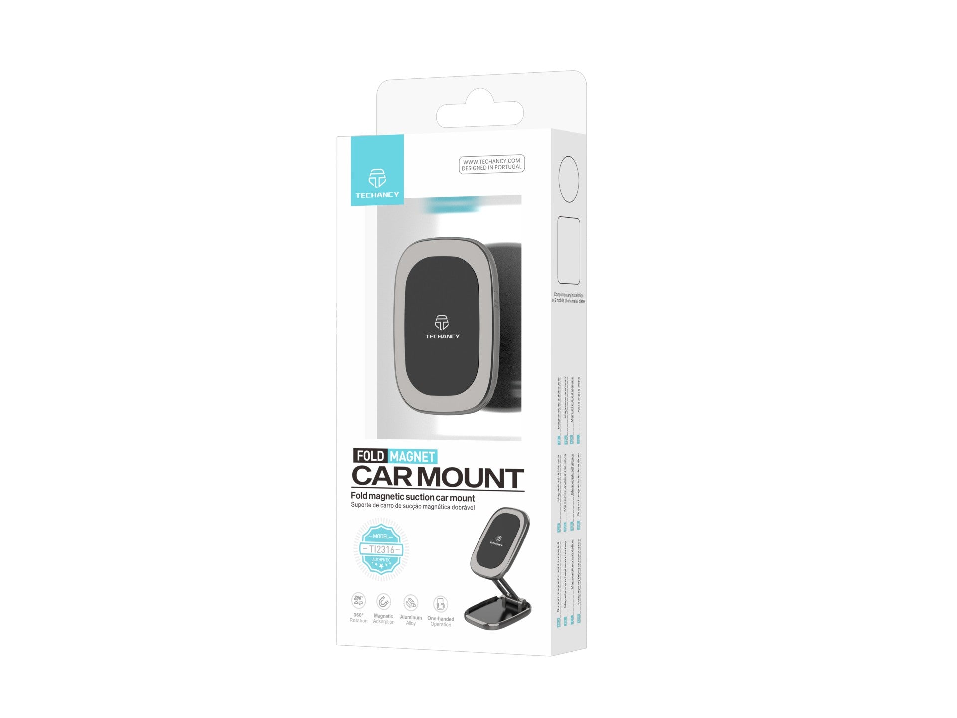 Techancy Foldable Magnetic Car Phone Holder Ti2316, High Quality Double-Sided Adhesive Tape