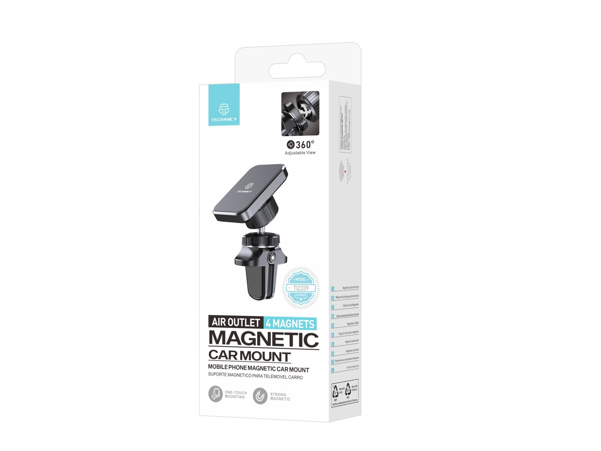 Soporte magnético para coche Techancy TI2339, con ángulo de 360 grados para parrilla, 4 imanes potentes, estables y antideslizantes, color negro