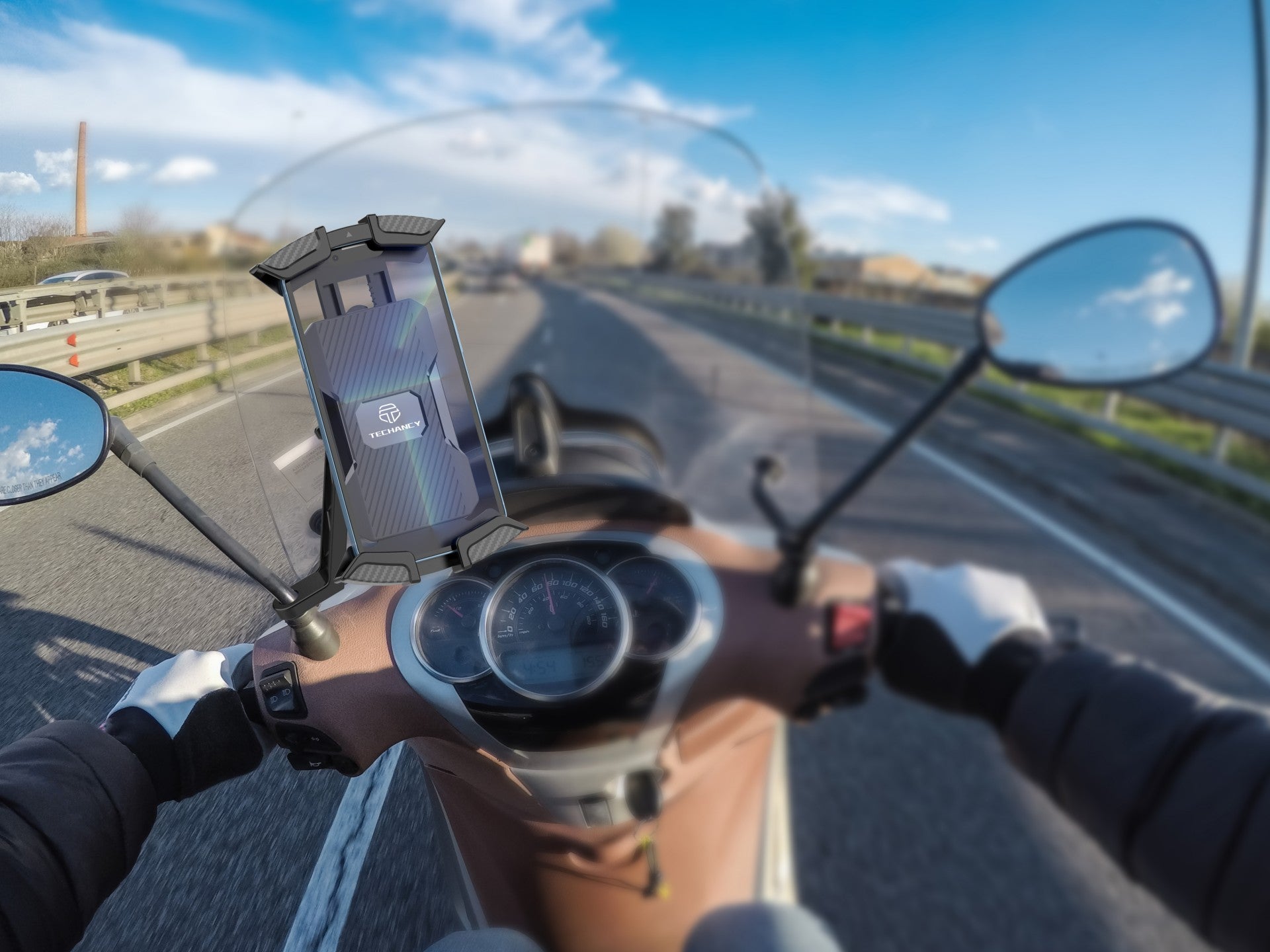 Soporte para teléfono para motocicleta Techancy Ti2303, de 4,7 a 6,8 pulgadas, para espejo retrovisor de motocicleta, no se mueve fácilmente.