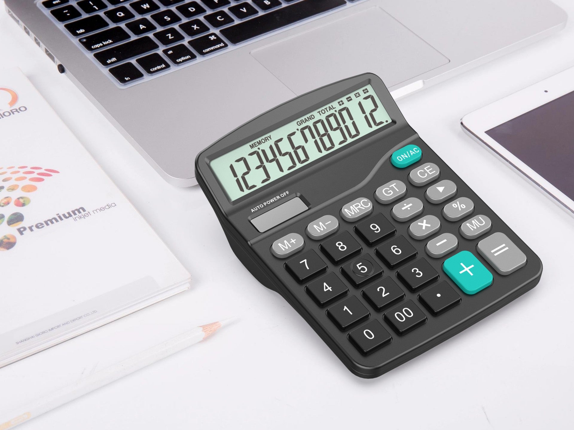 Techancy Calculadora de Mesa MK1167 12 Dígitos Dupla Energia Função GT/MU ABS TM25002 Preto