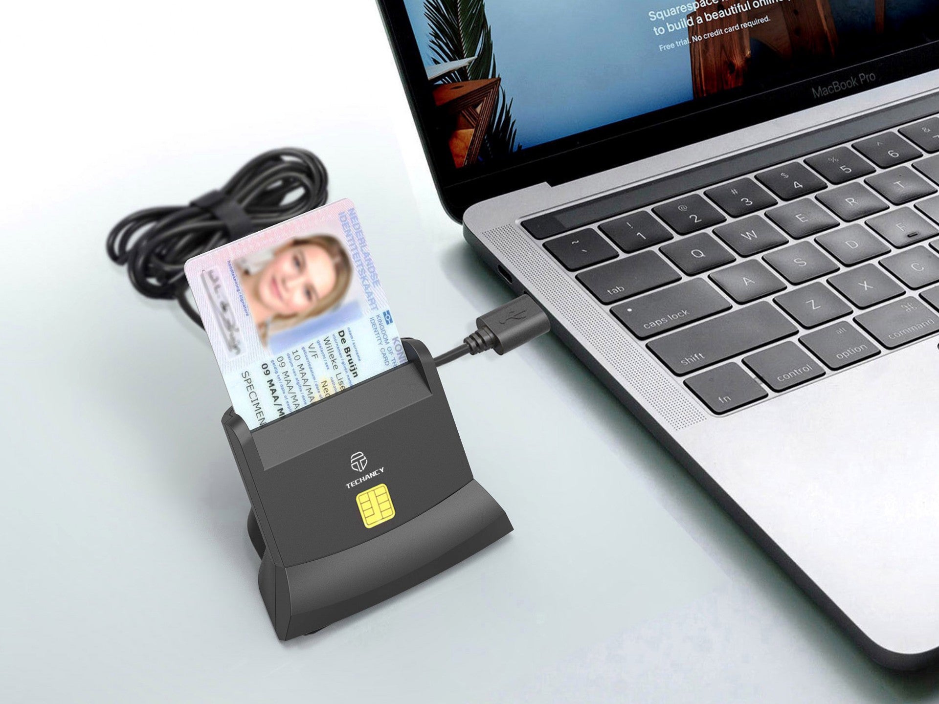 Techancy Leitor de cartão inteligente MI0630, interface USB 2.0, suporta vários tipos de cartões, compatível com vários sistemas, preto