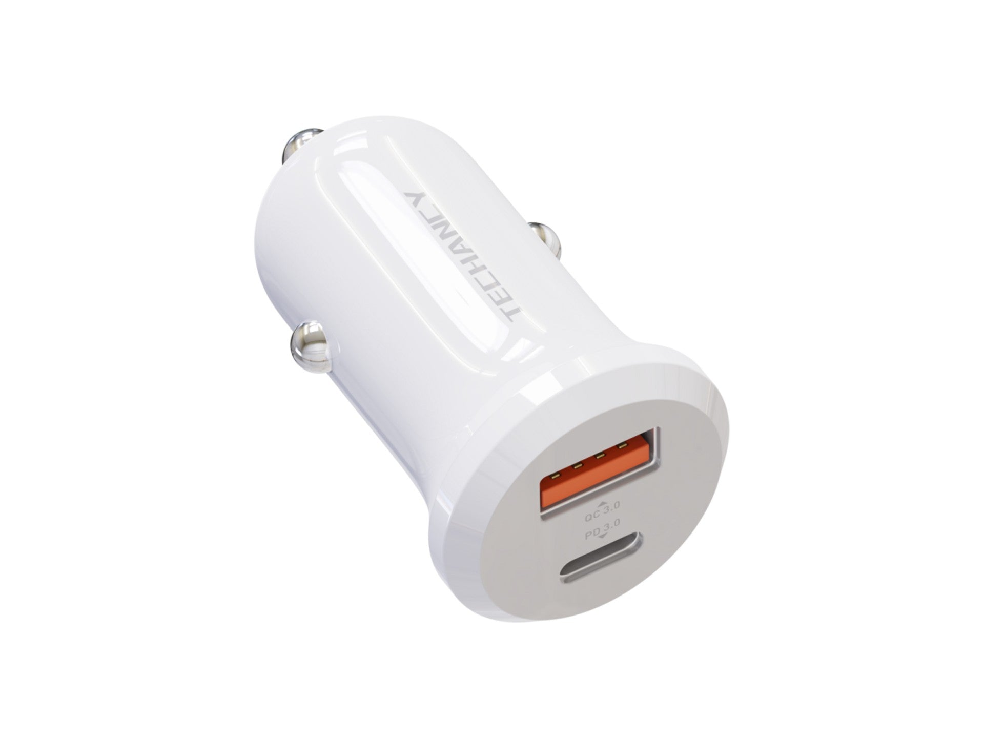 Cargador de coche Techancy 30 W TC6427 USB-A + USB-C, carga rápida QC3.0 PD3.0, compatible con teléfonos móviles, tabletas y auriculares de 12 V a 24 V.