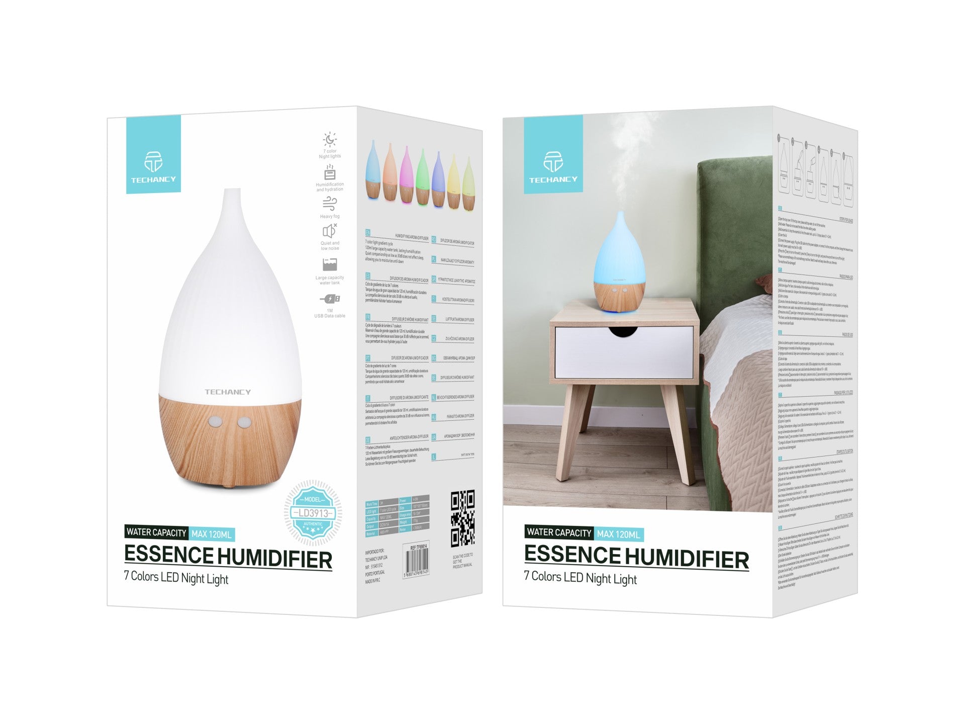 Techancy Aromatherapy Diffuser, LD3913, with Humidification Function, White + Wood Grain