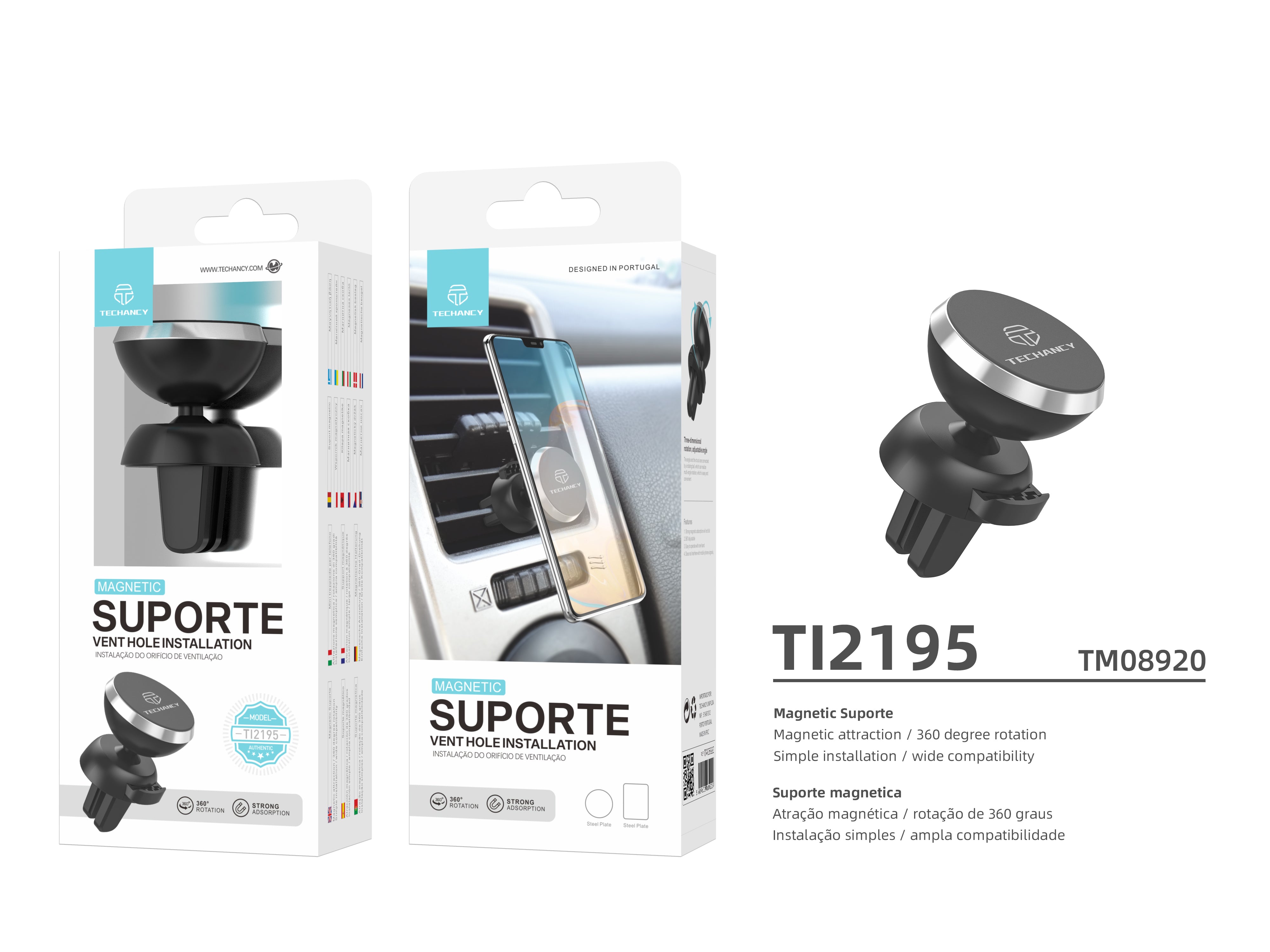 Techancy Ti2195 Magnetic Car Phone Holder, Firmly Absorbs Phone, 360° Rotation