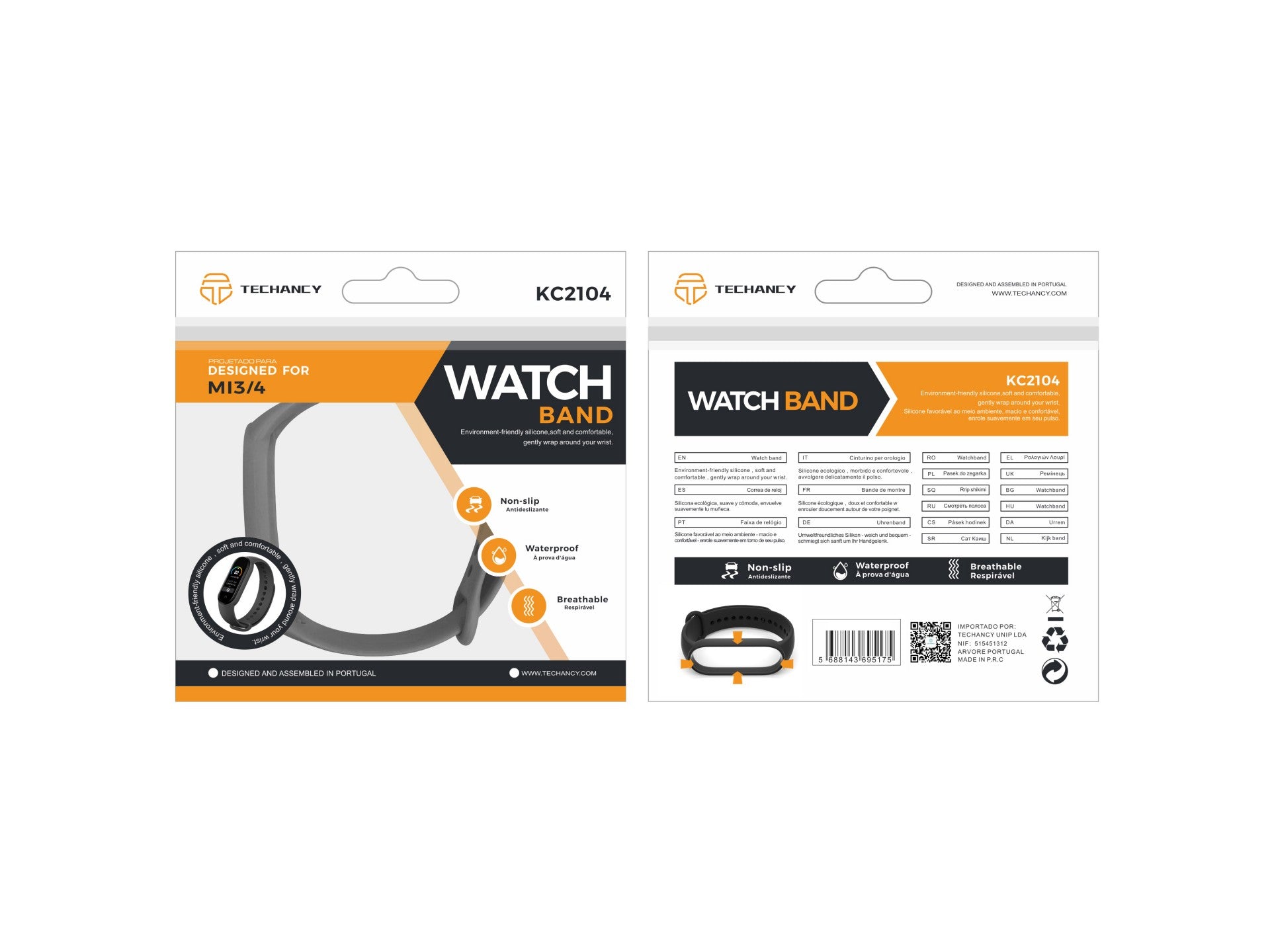 Techancy Gray Silicone Bracelet KC2104, Compatible with Mi3/4 Smart Band, Made of Silicone, Soft and Comfortable.