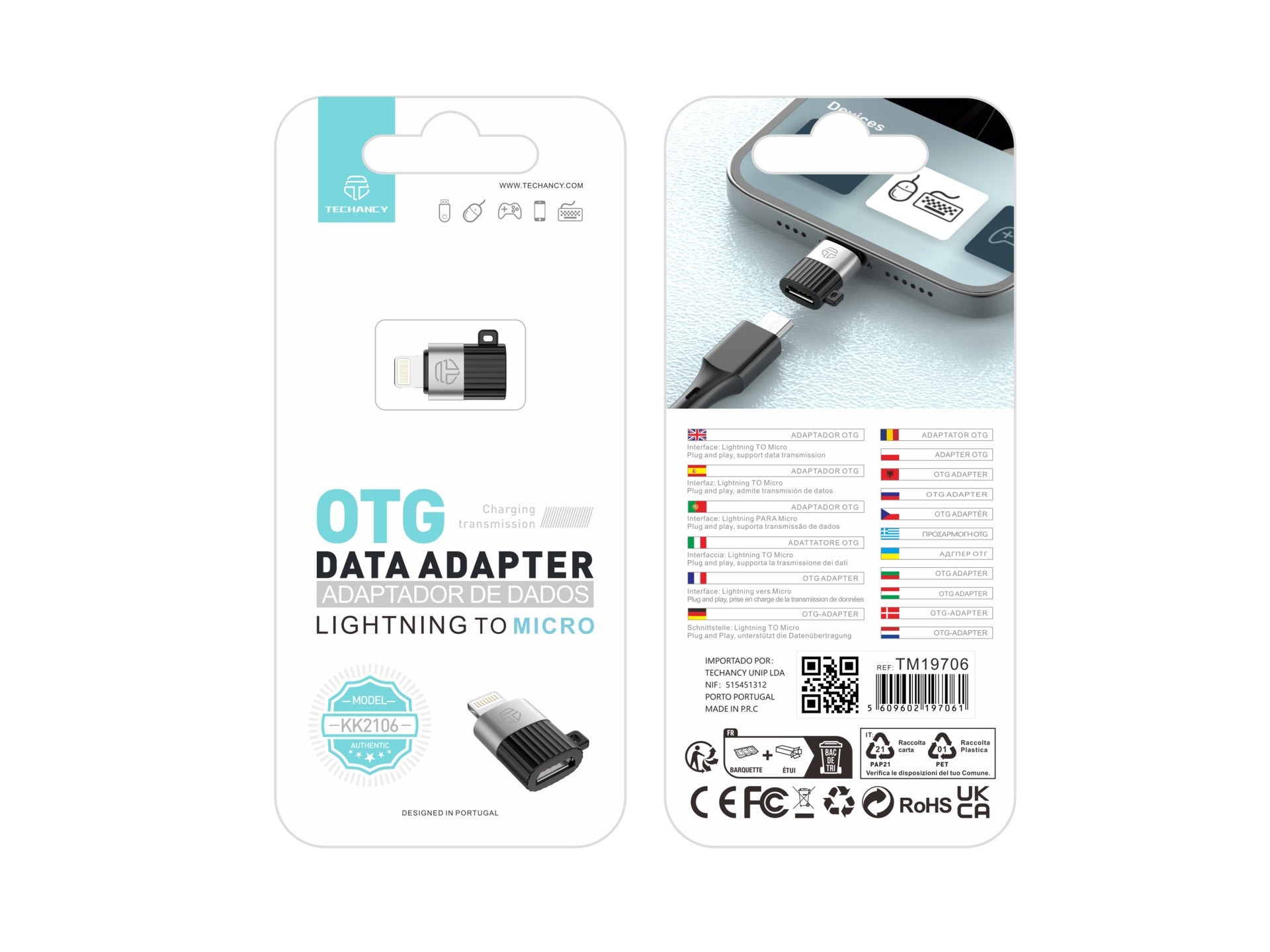 Techancy OTG Adapter, KK2106, Lightning to Micro, Supports Charging and Data Transfer, Compact and Portable