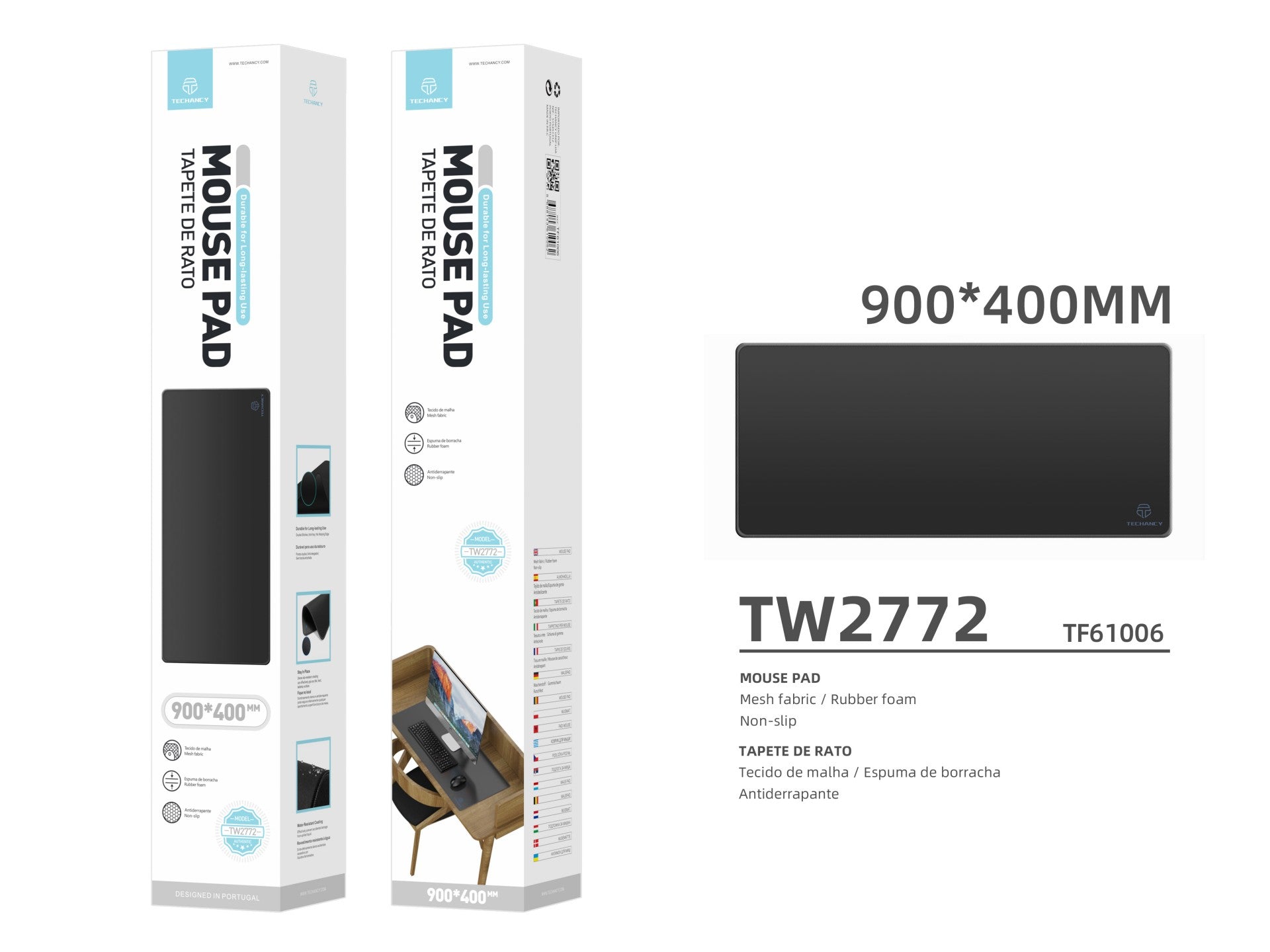 Alfombrilla de ratón Techancy de 40 x 90 cm, TW2772, de goma antideslizante, apta para juegos de PC, color negro