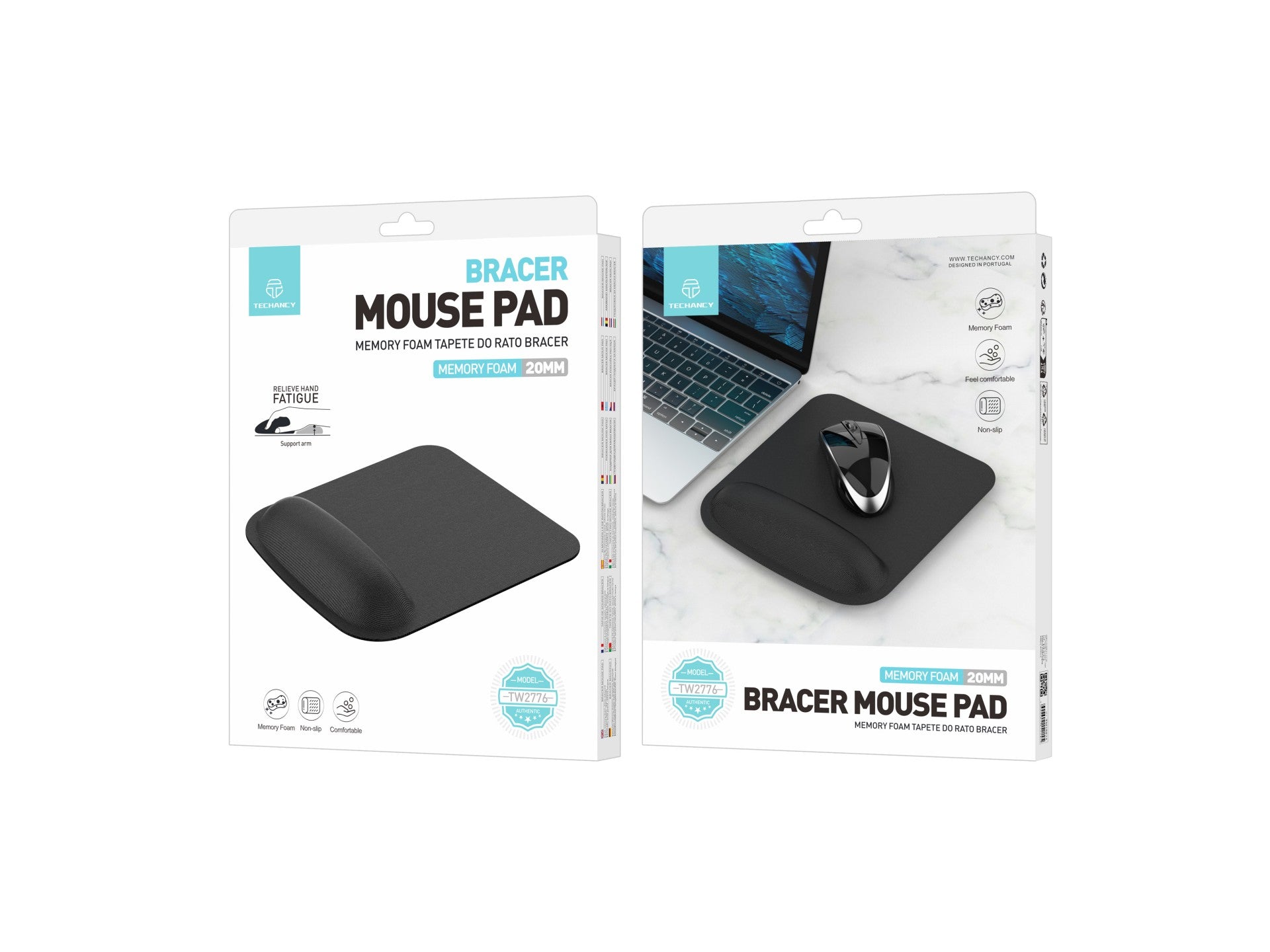 Techancy Black Mouse Pad TW2776, 20mm memory foam, ergonomic wrist support, comfort and fatigue relief