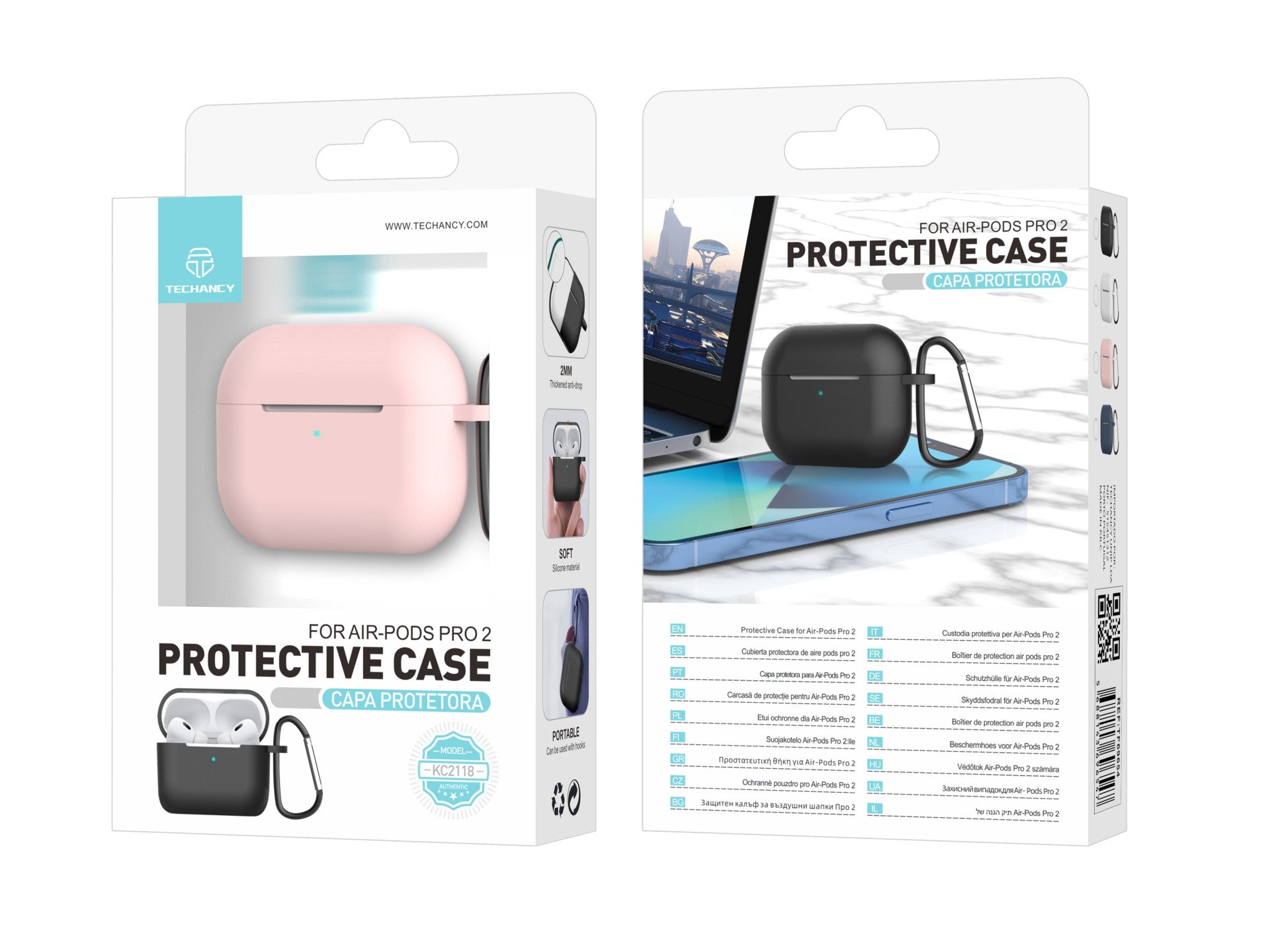 Techancy KC2118 silicone earphone case, compatible with 2nd generation AirPods Pro, pink
