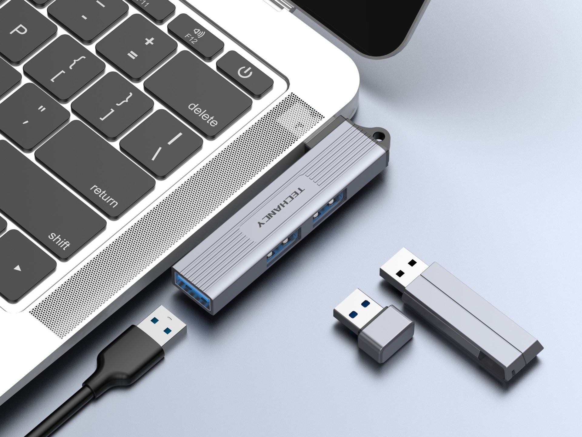 Techancy USB-A a USB 3.0 3 en 1 Techancy KT2906, compatible con Mac OS/iPad OS/Windows, velocidad de transmisión de 5 Gbps, carga segura