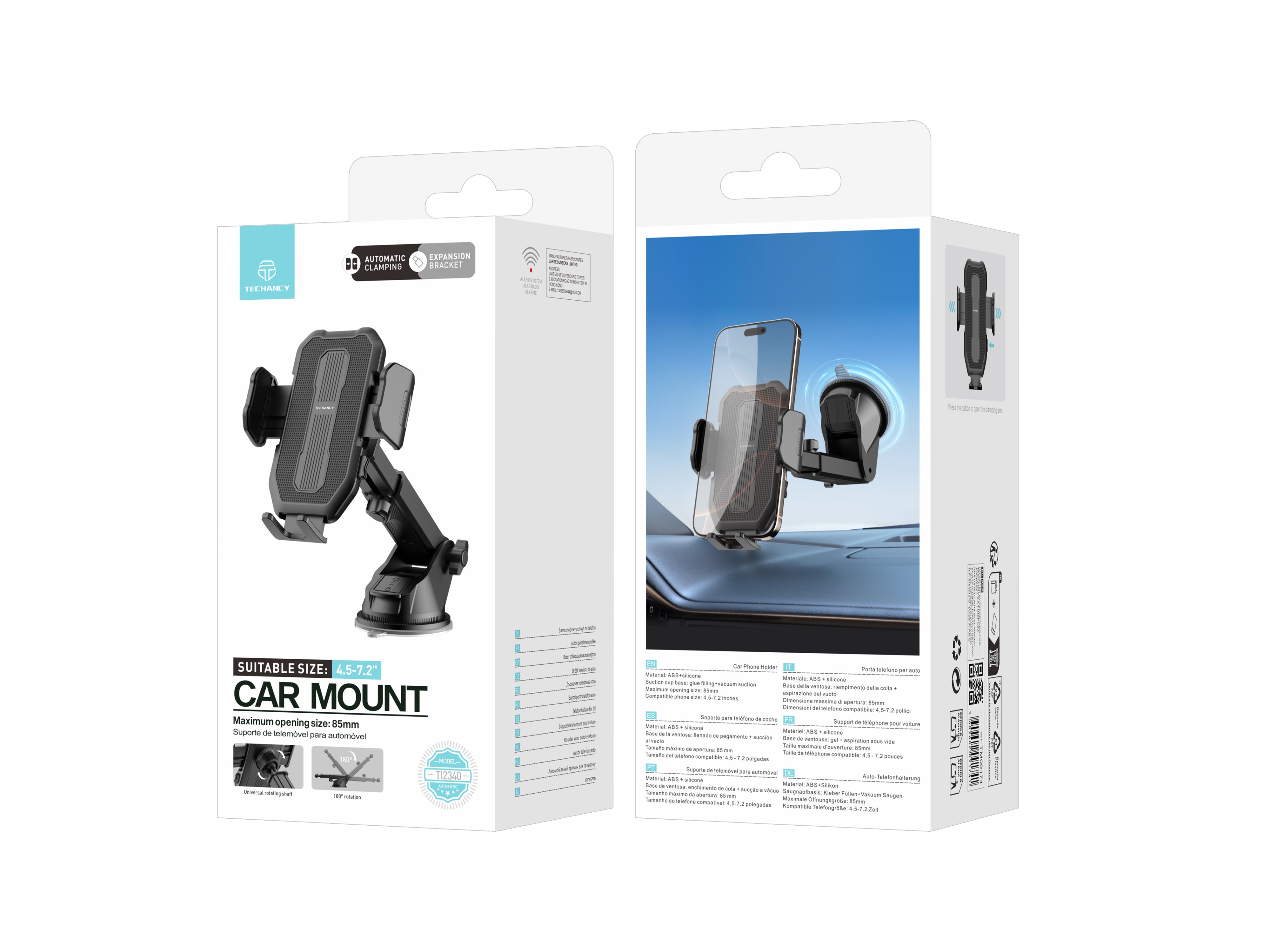 Soporte para teléfono de coche Techancy TI2340 con base de succión, compatible con modelos de 4,5 a 7,2 pulgadas, color negro