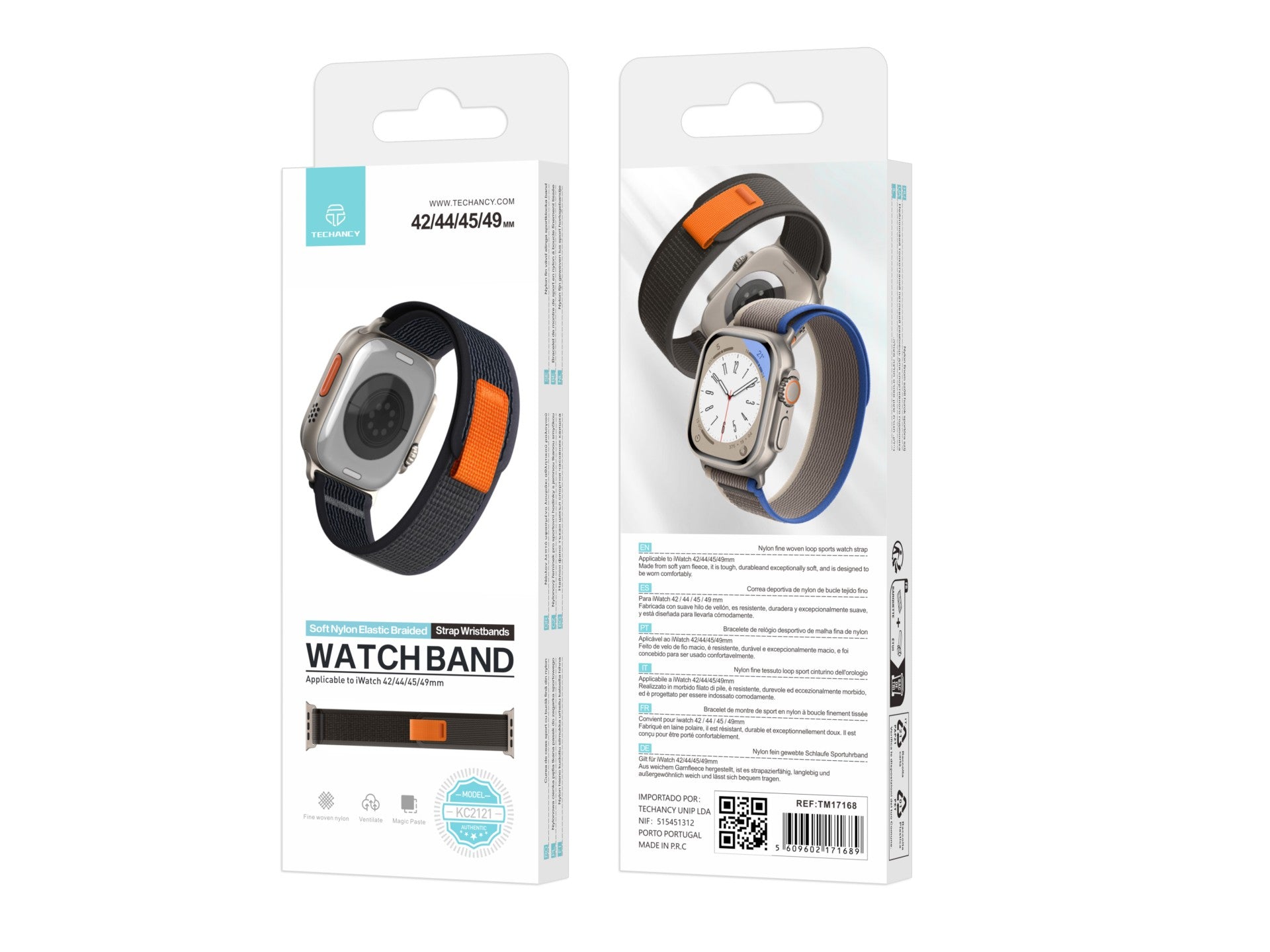 Correa deportiva gris Techancy KC2121, compatible con Apple Watch Ultra 42 mm/44 mm/45 mm/49 mm, nailon y velcro, cierre ajustable.