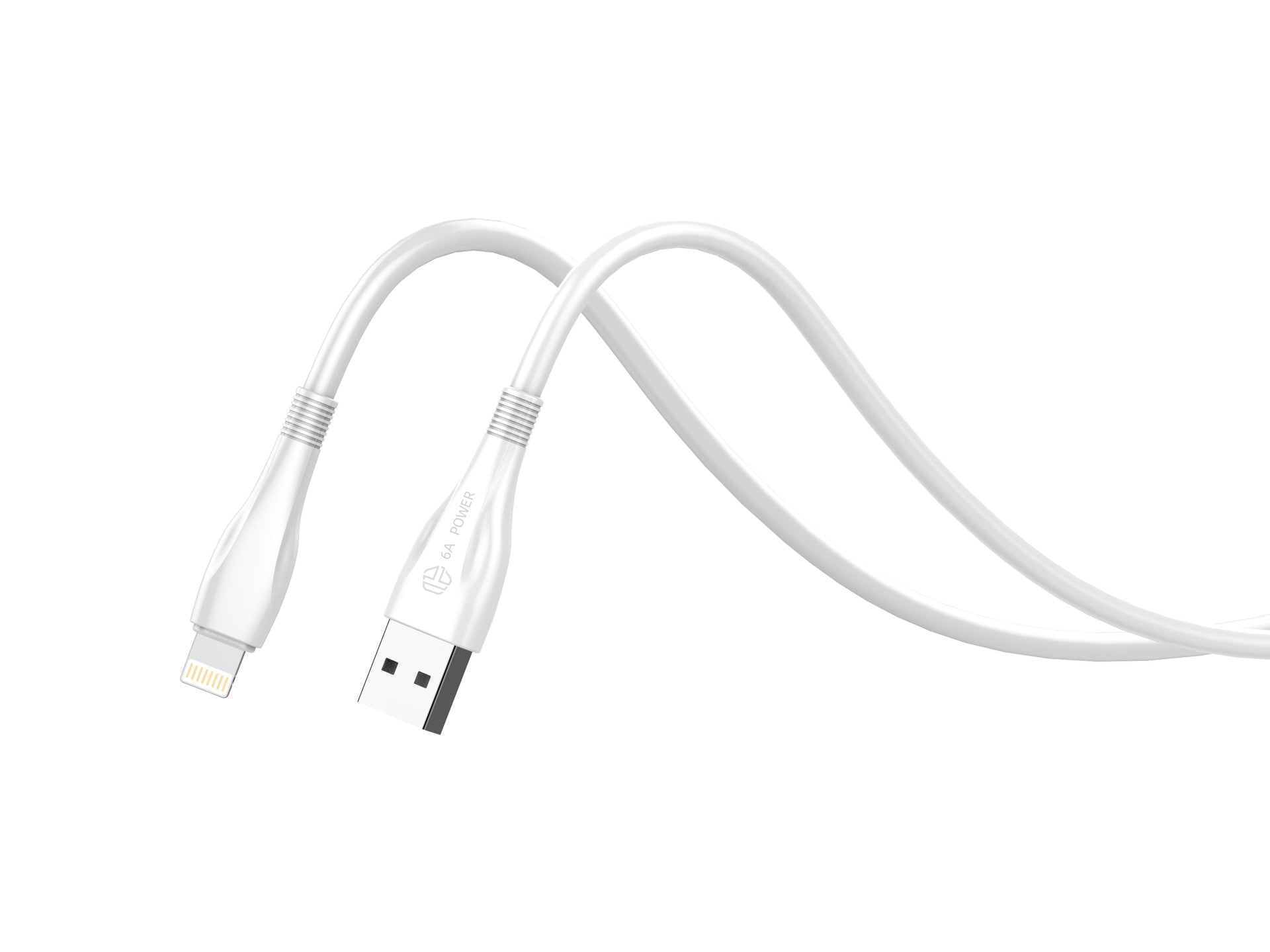 Techancy Super Fast Charging Data Cable 6A White TB1763, USB-IP8/X/11-14 Port, 1M Long, Fast Charging